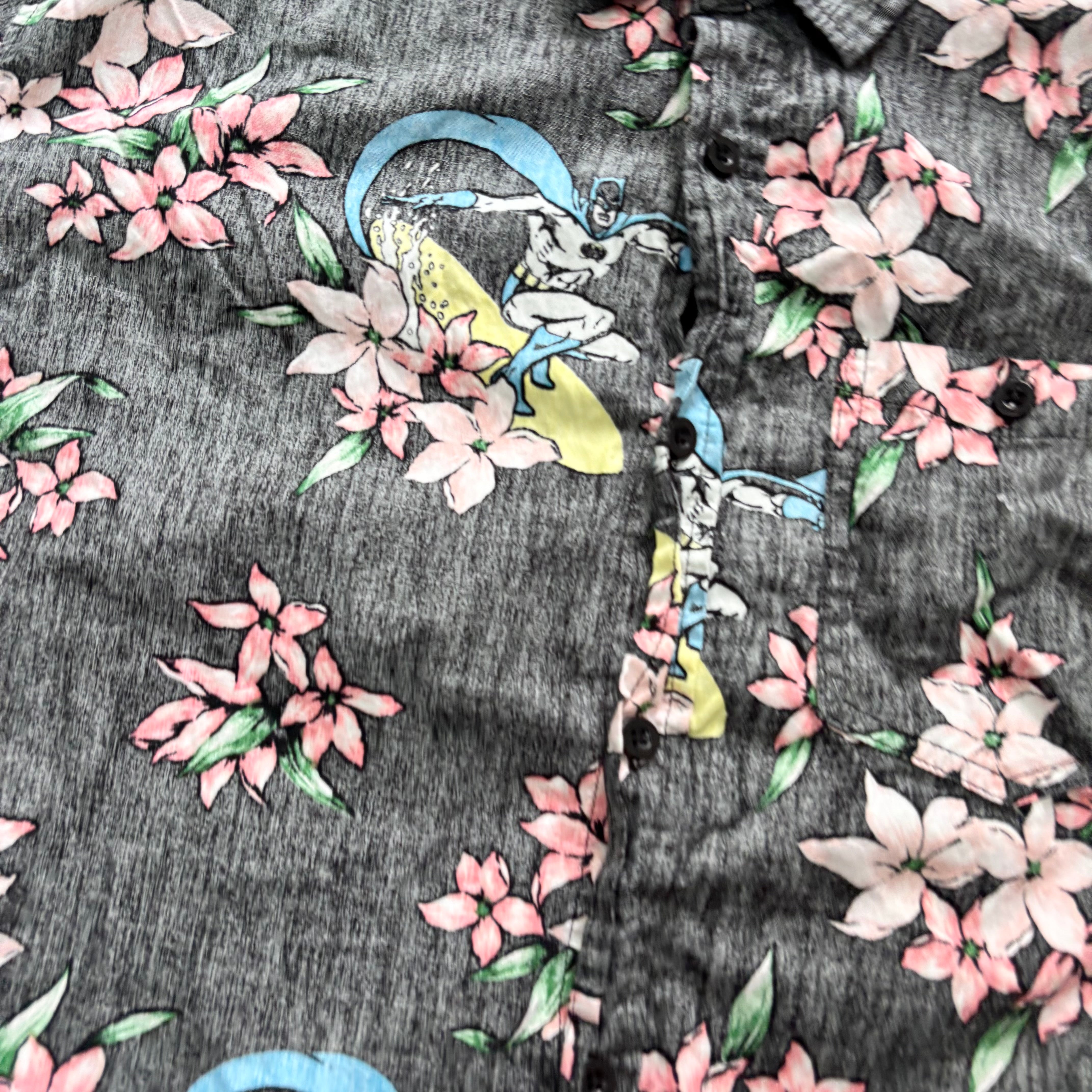 Batman Hawaiian Shirt Mens XL Black Short Sleeve Cotton Slim Fit (E)