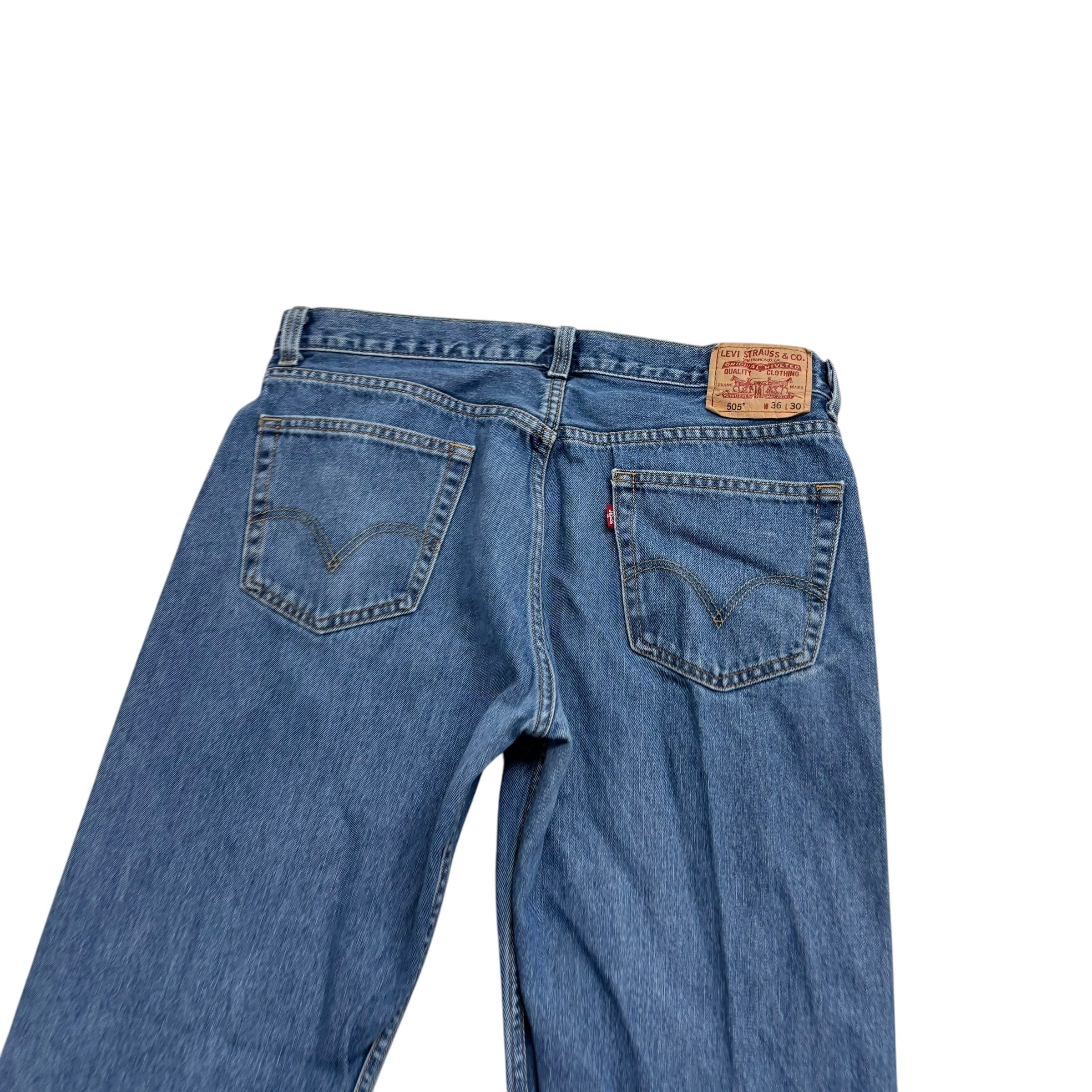 Levis 505 Jeans W36 L30 Mens Mid Blue Regular Straight Fit Vintage Denim