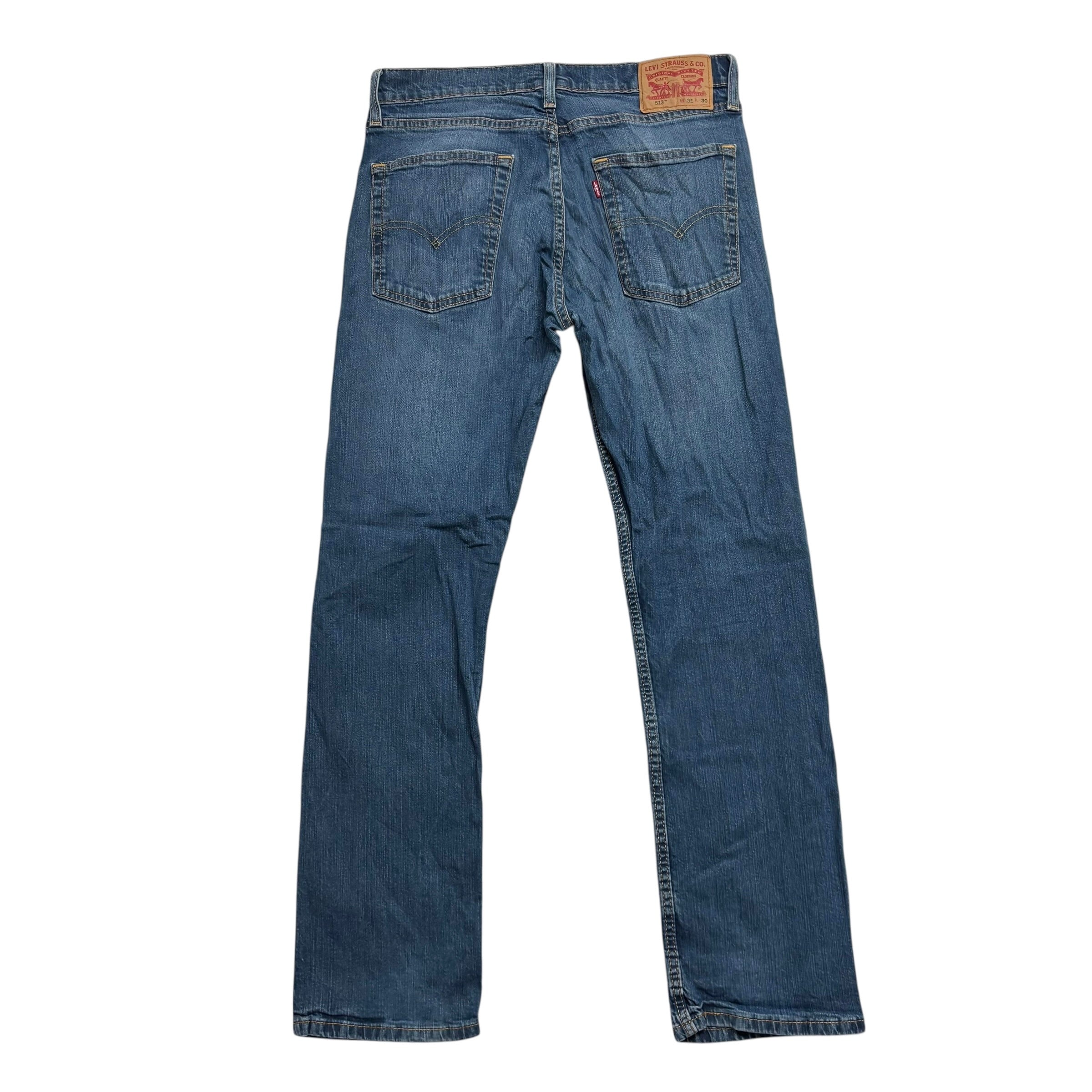 Levis 513 Jeans W31 L30 Mens Mid Blue Slim Straight Fit Stretch Denim (E)