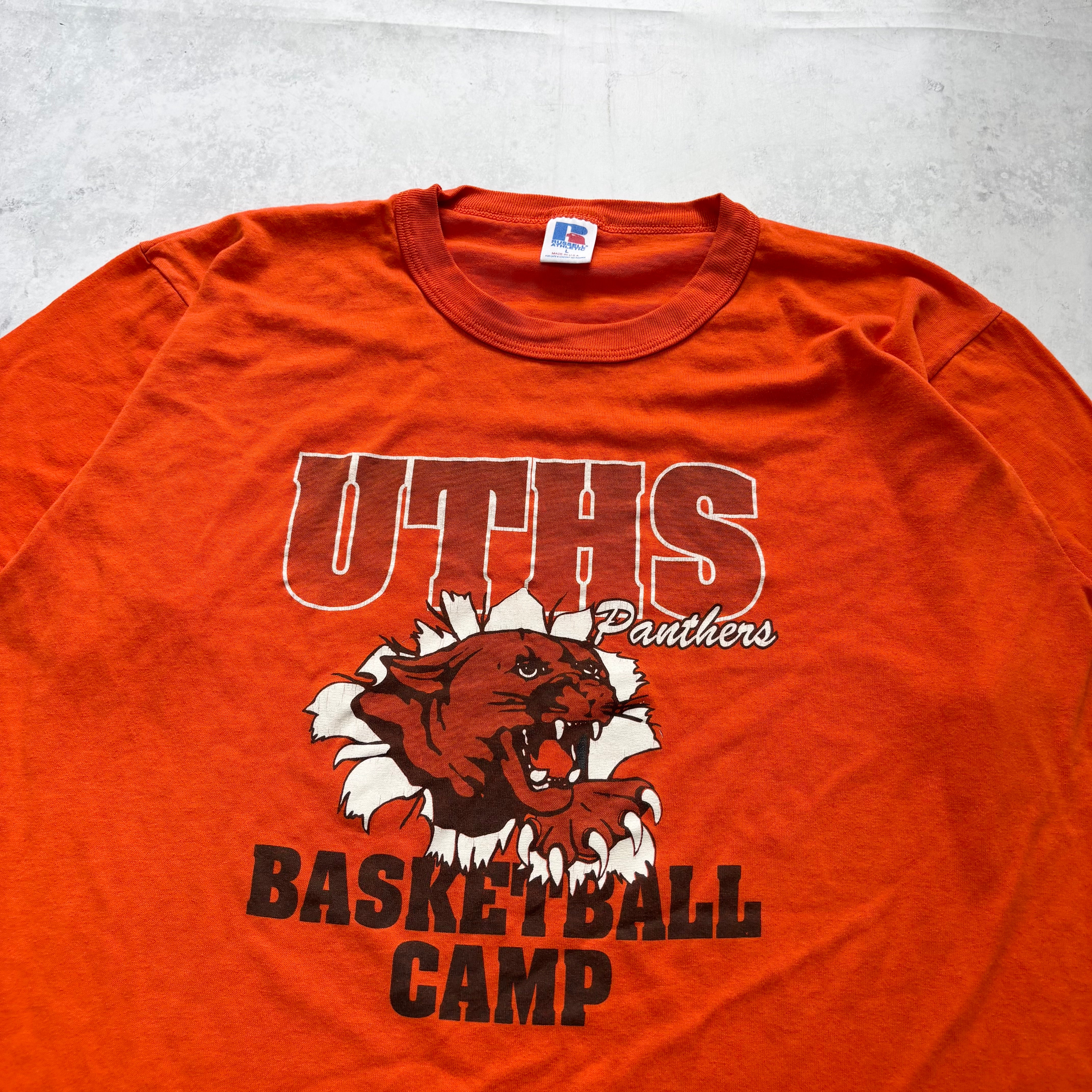 Vintage T Shirt Mens Medium Orange Graphic Print 90s USA College (E)