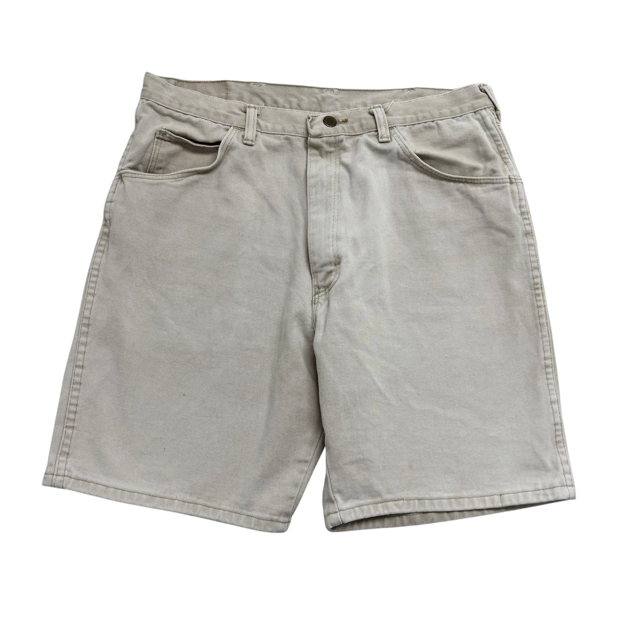 Vintage Wrangler Baggy Jorts W34 Mens Denim Shorts Cream Relaxed USA Made (F)