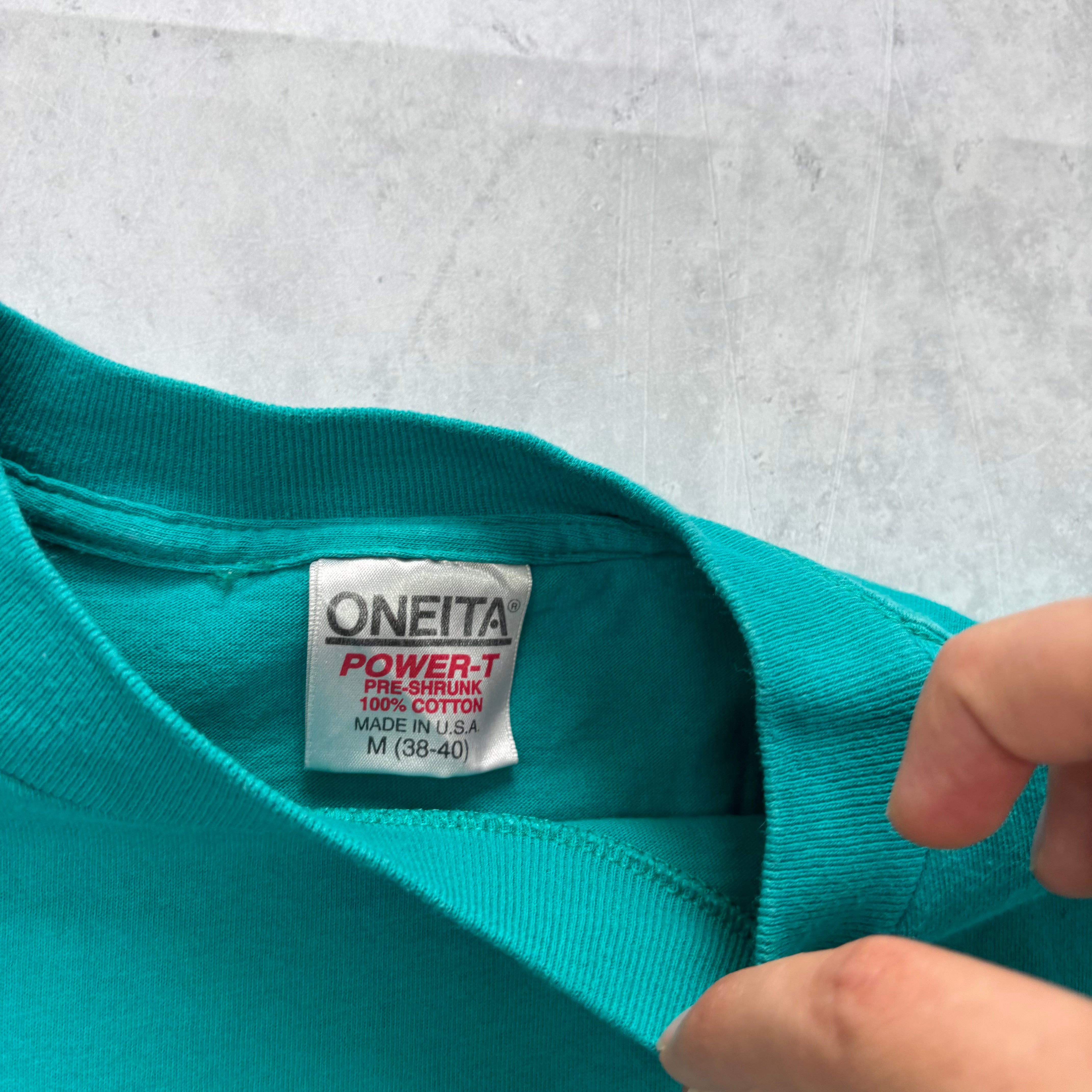 Vintage T Shirt Mens Small Teal Green Single Stitch Graphic Print 90s USA (E)