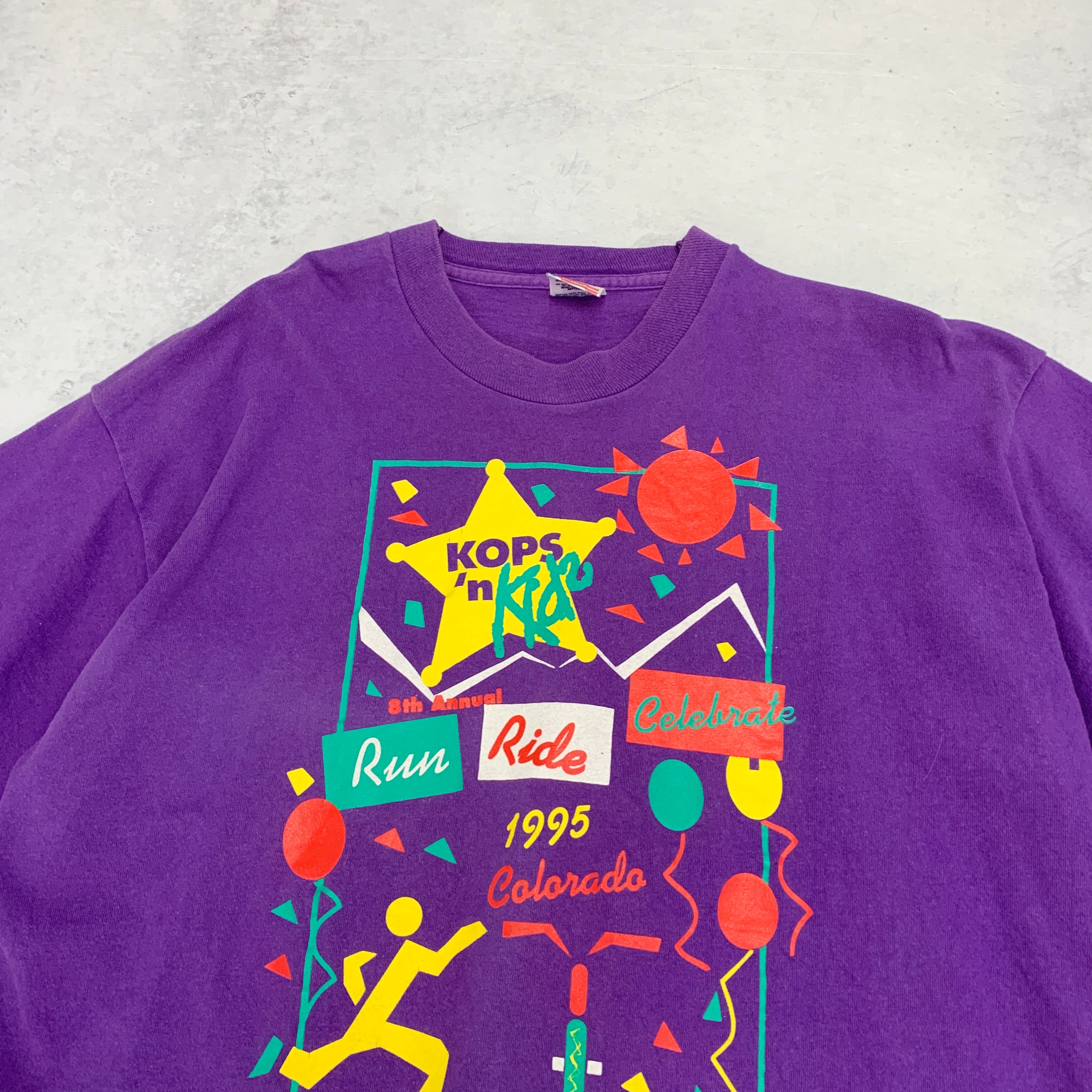 Vintage T Shirt Mens XL Purple Single Stitch Graphic Print 90s USA Tourist FOTL