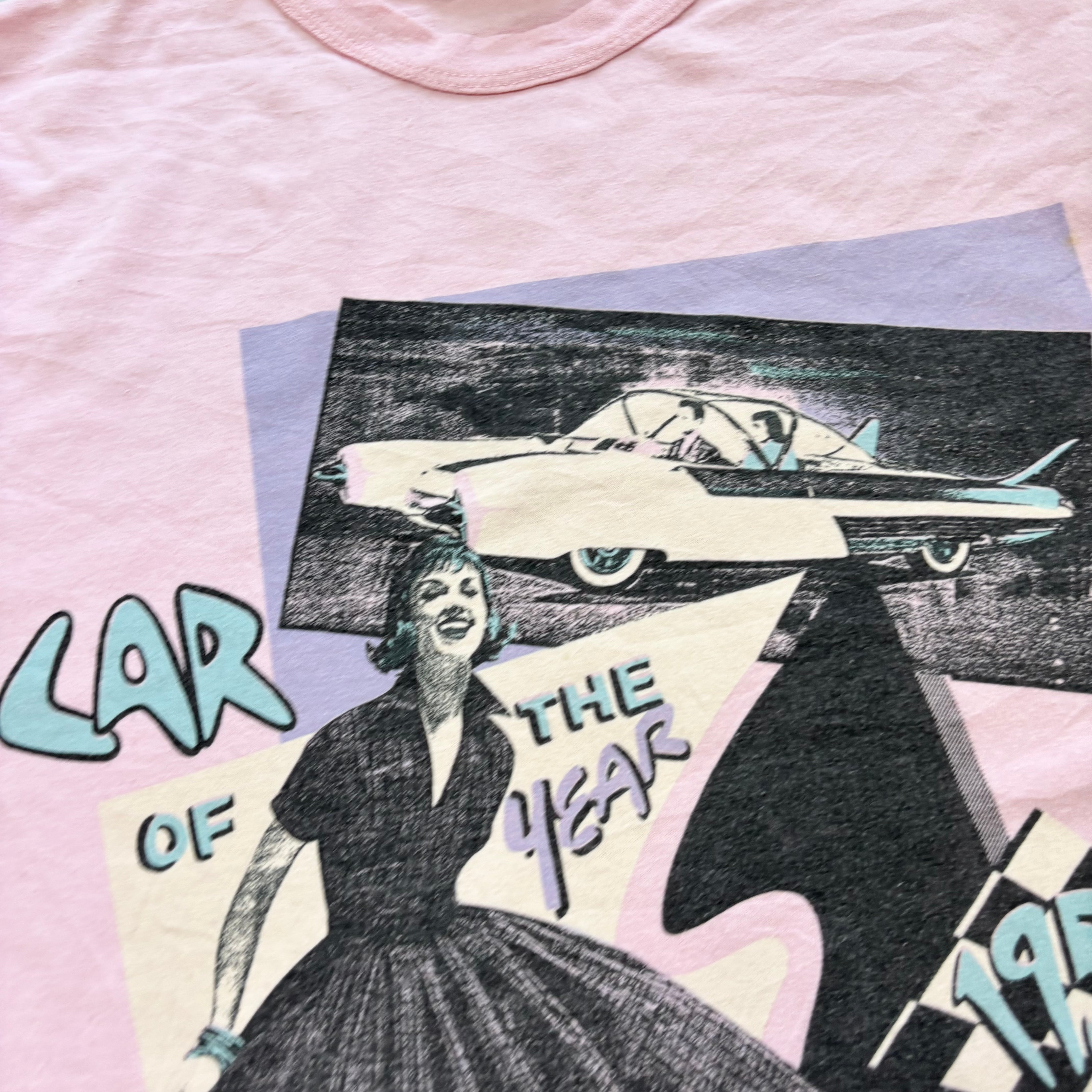 Vintage T Shirt Mens Medium Pink Graphic Print 90s Cars