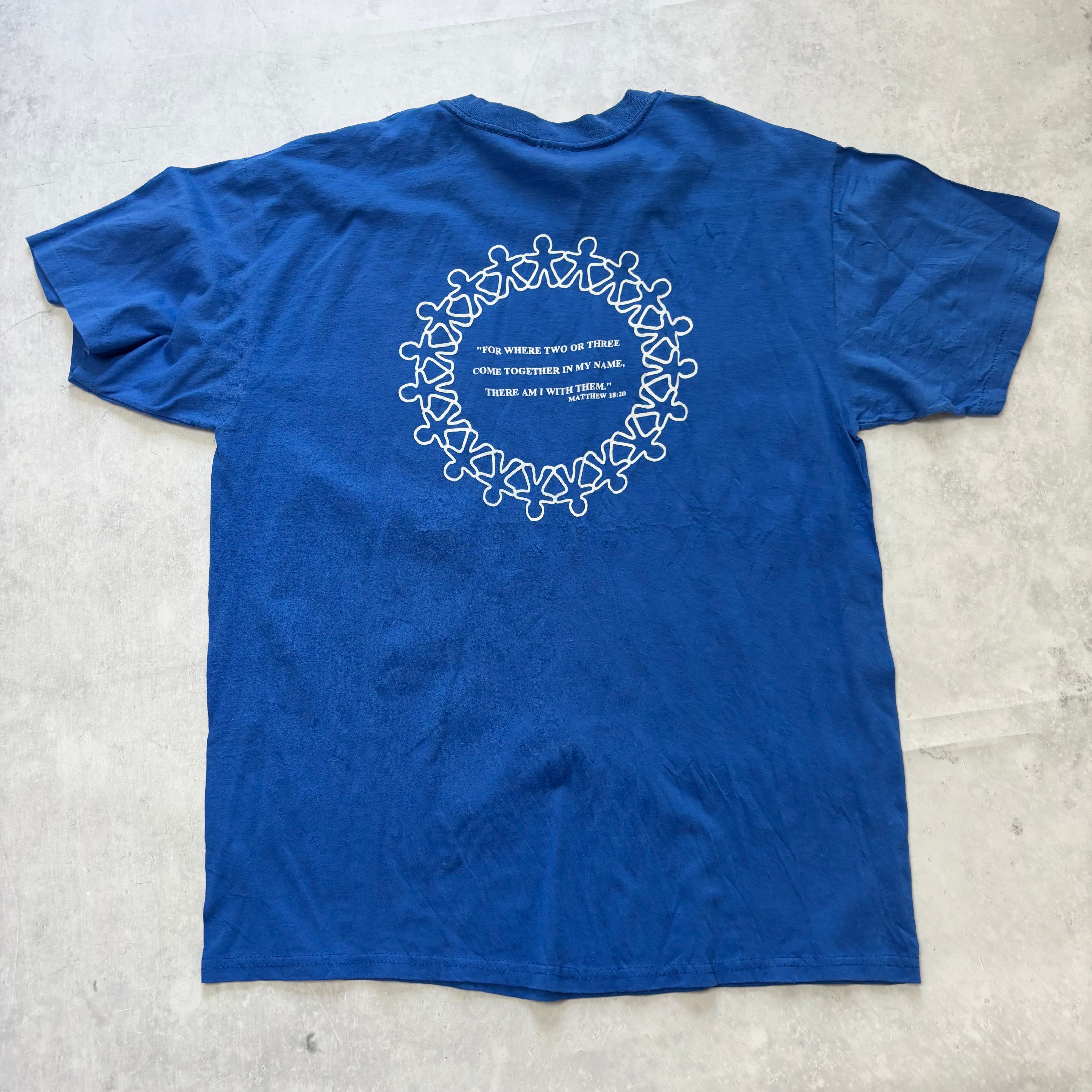 Vintage T Shirt Mens Large Blue Single Stitch Graphic Print 90s USA