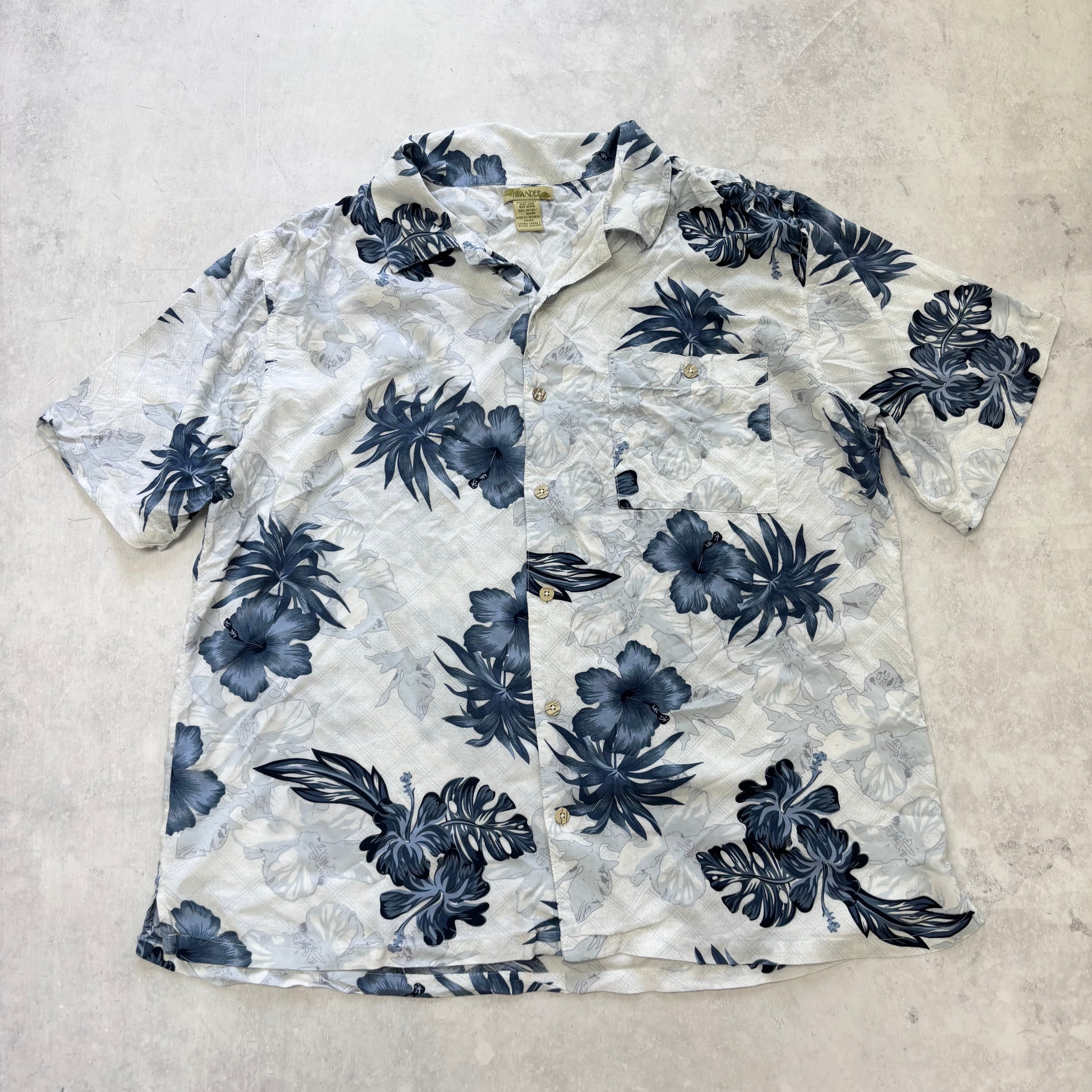 Vintage Hawaiian Shirt Mens XL White Aloha Floral Short Sleeve Rayon (E)