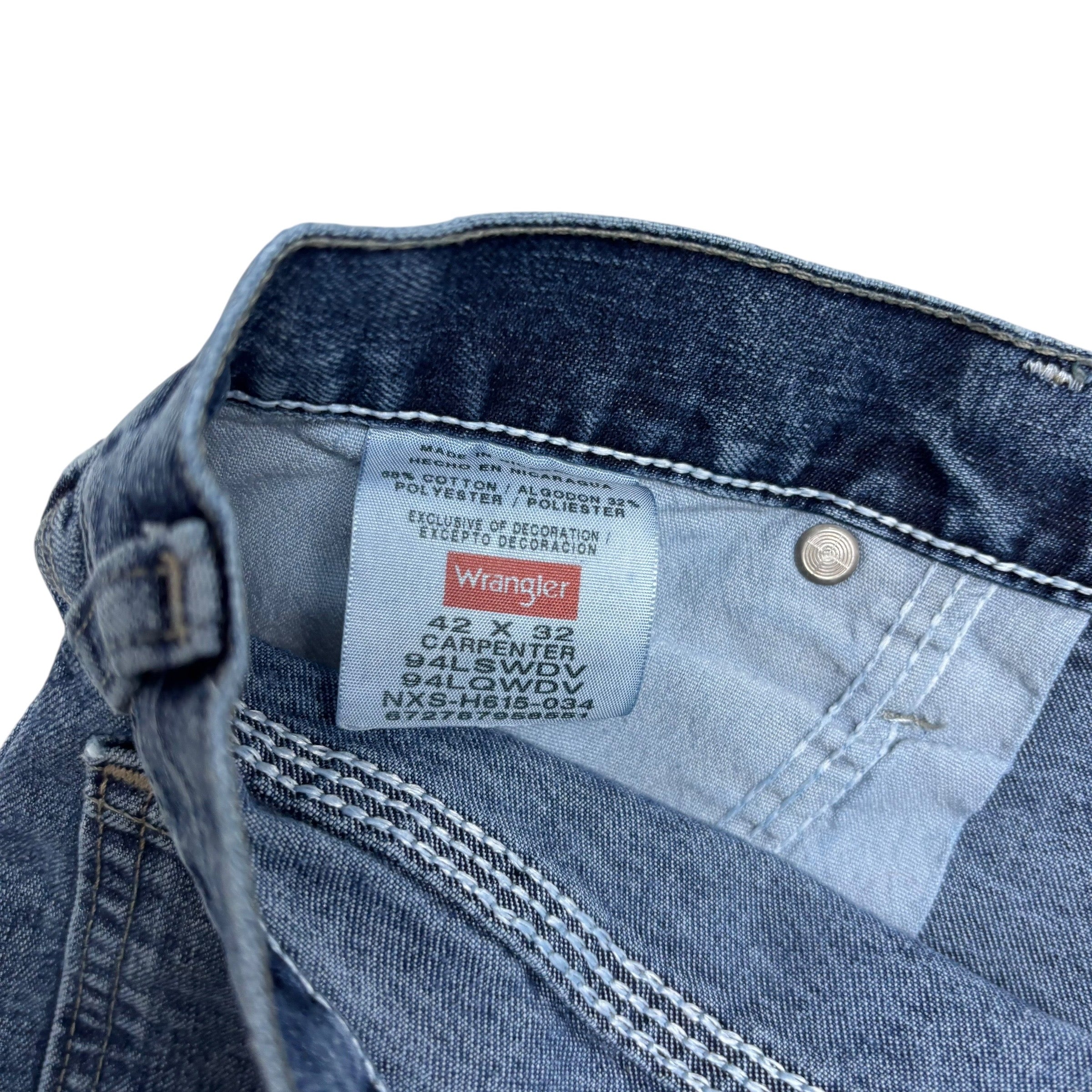 Wrangler Carpenter Jeans W42 L32 Mens Mid Blue Relaxed Straight Fit Denim (F)