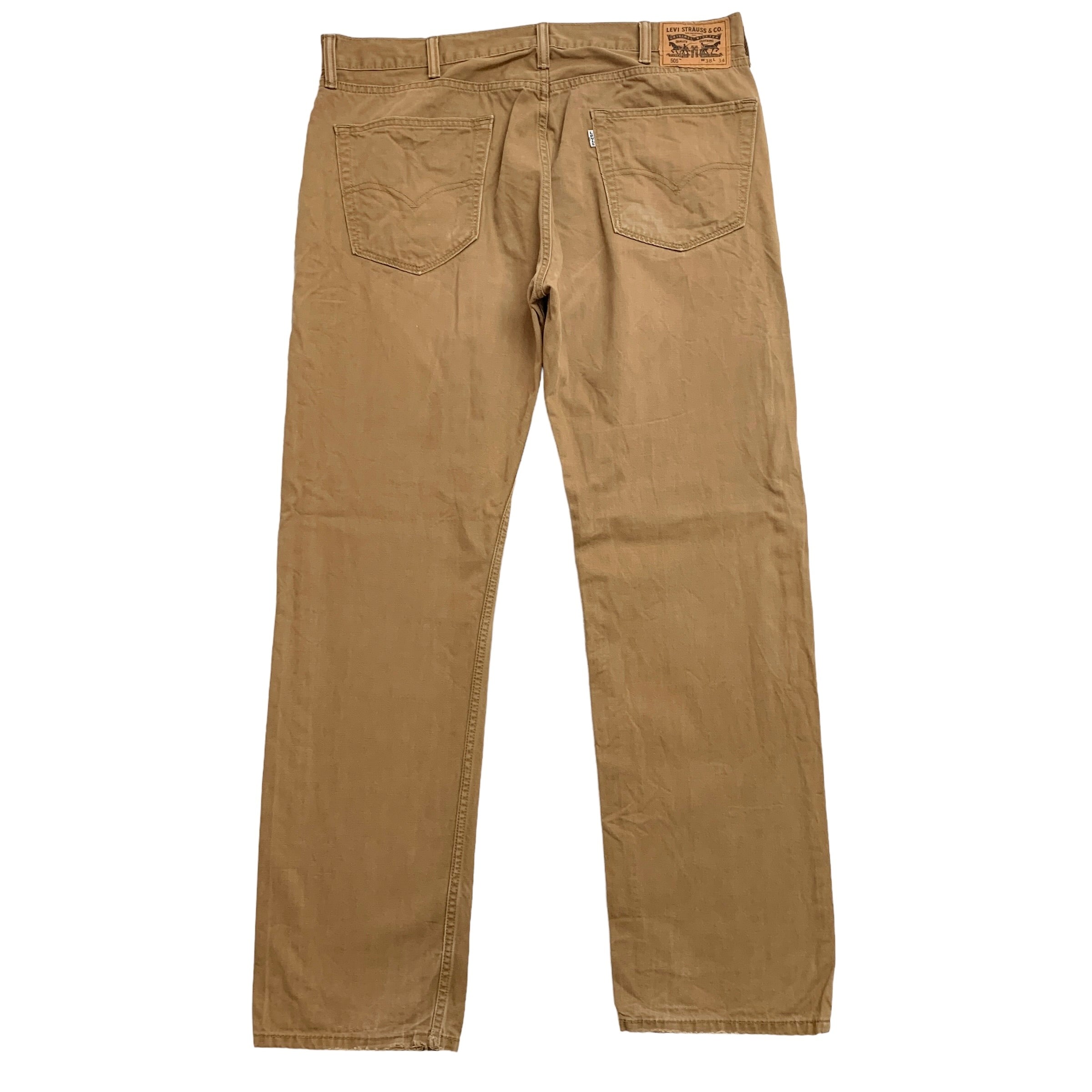 Levis 505 Trousers W38 L34 Mens Brown Regular Straight Fit Cotton Pants