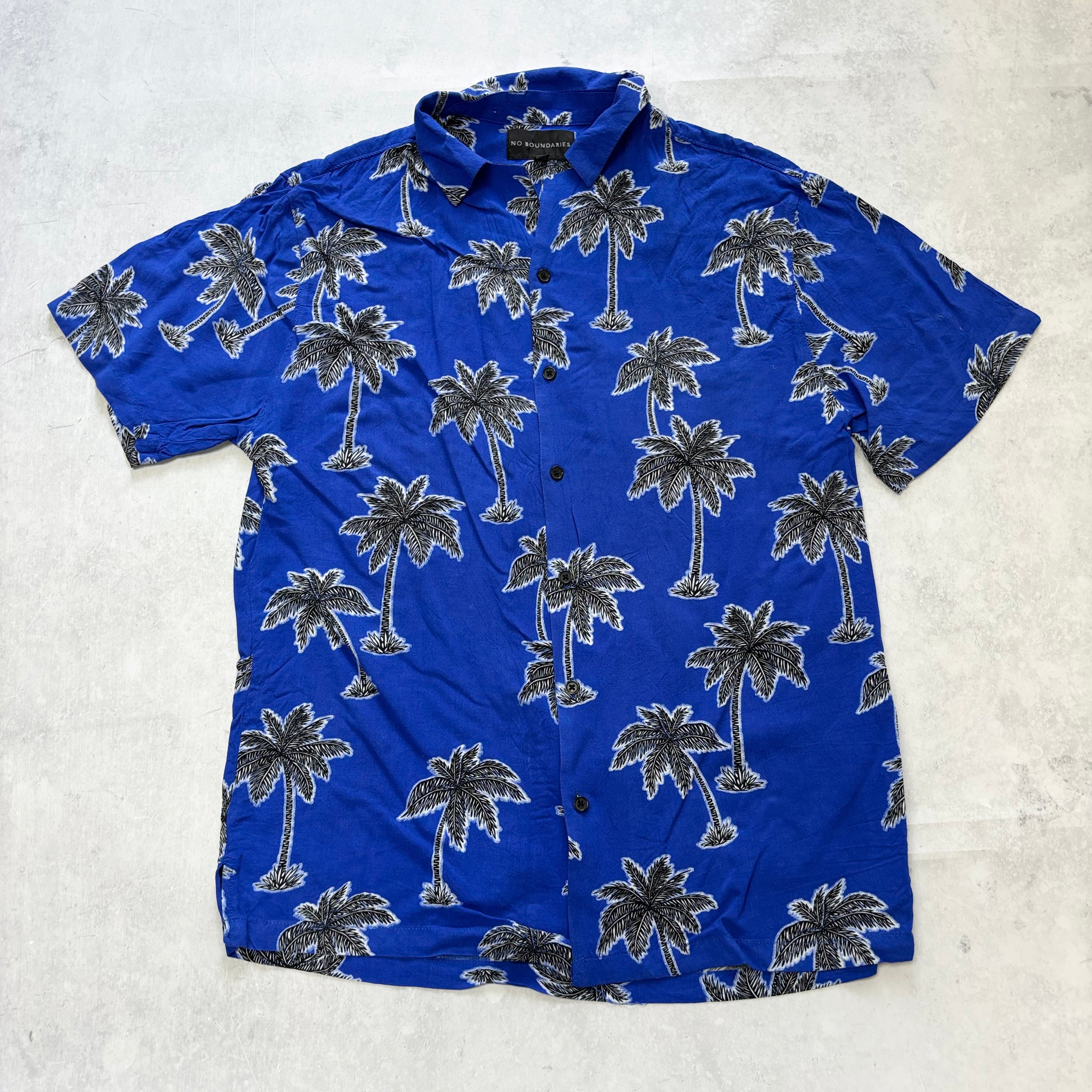Hawaiian Shirt Mens Medium Blue Floral Aloha Short Sleeve Rayon (E)