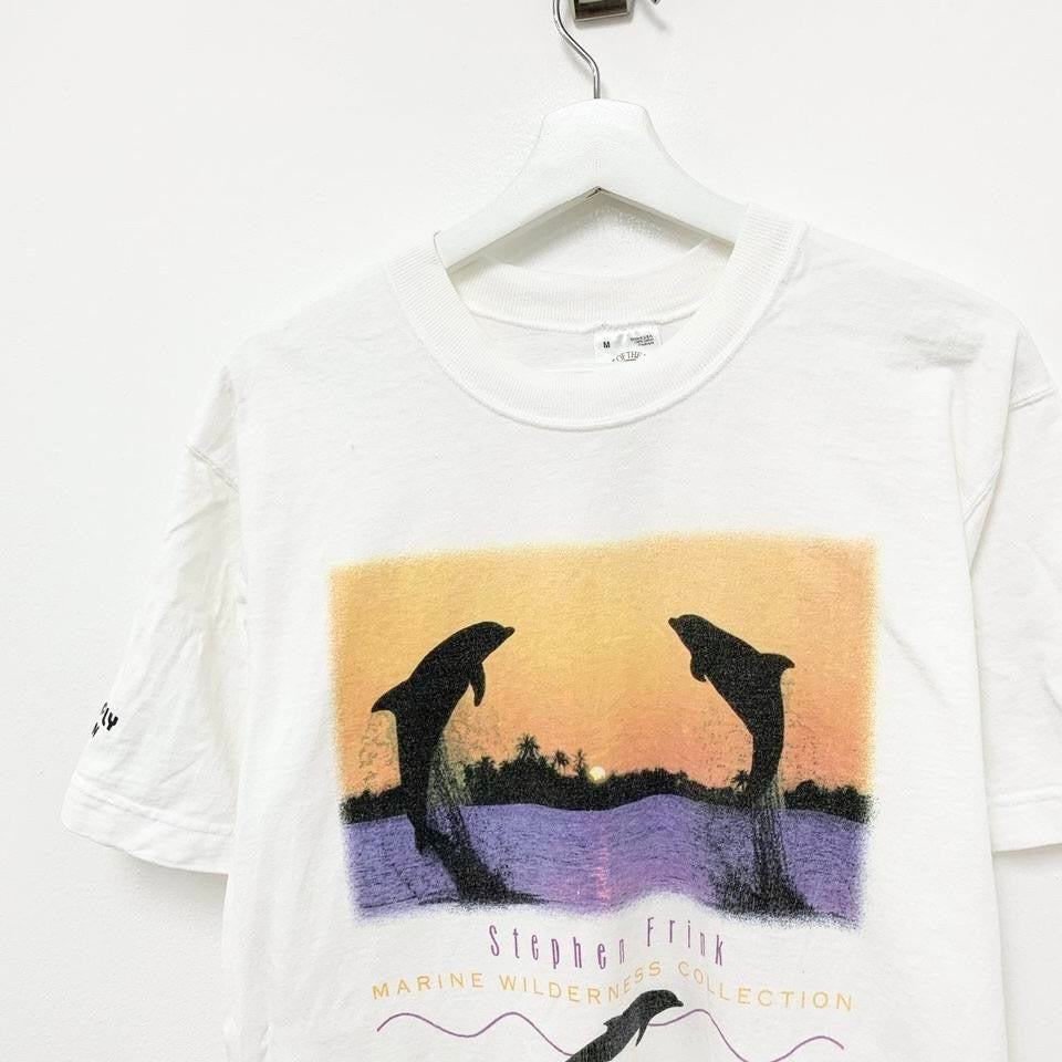 Vintage T Shirt Mens Medium White Graphic Print 90s USA Dolphins