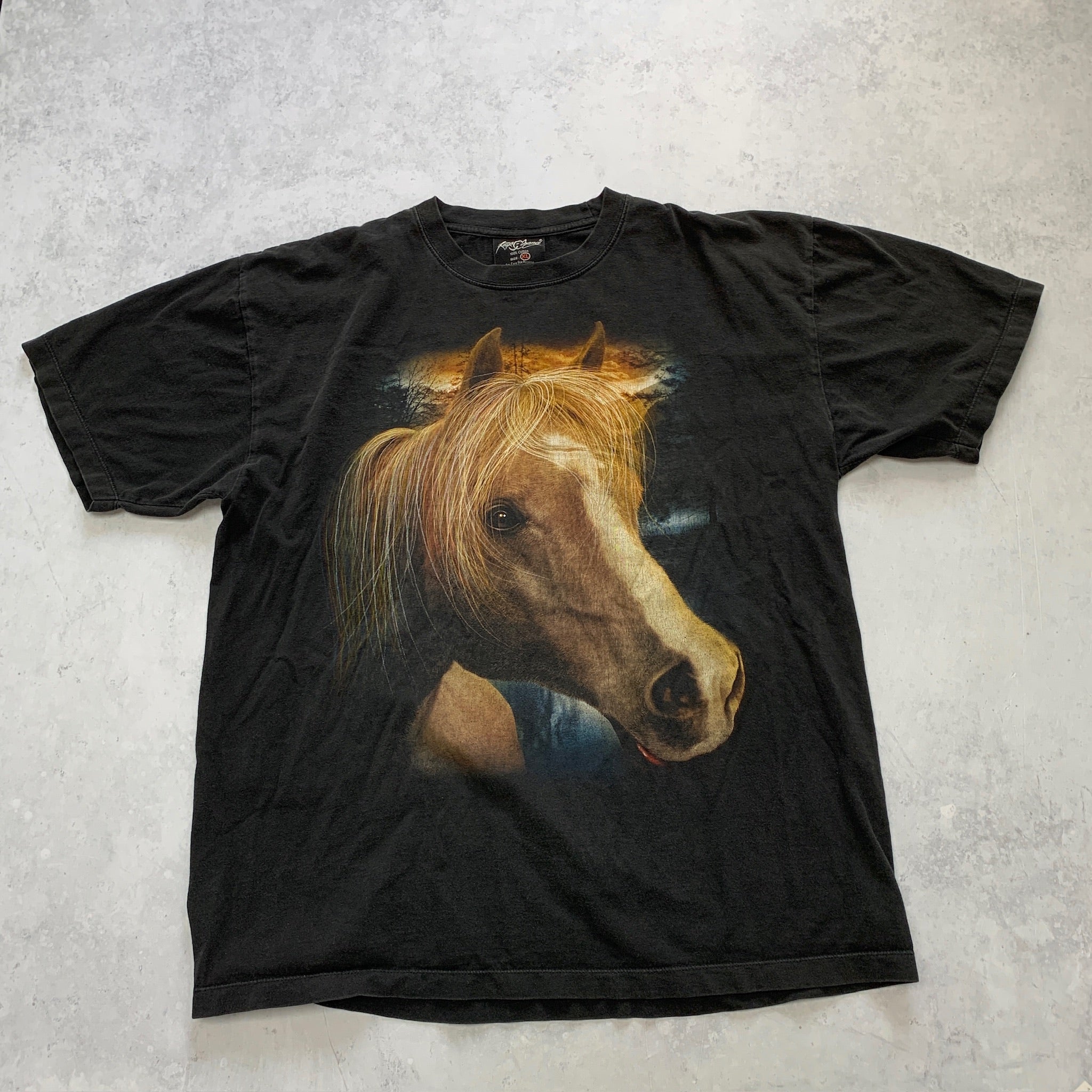 Vintage T Shirt Mens XL Black Graphic Print Y2K Horses Animal