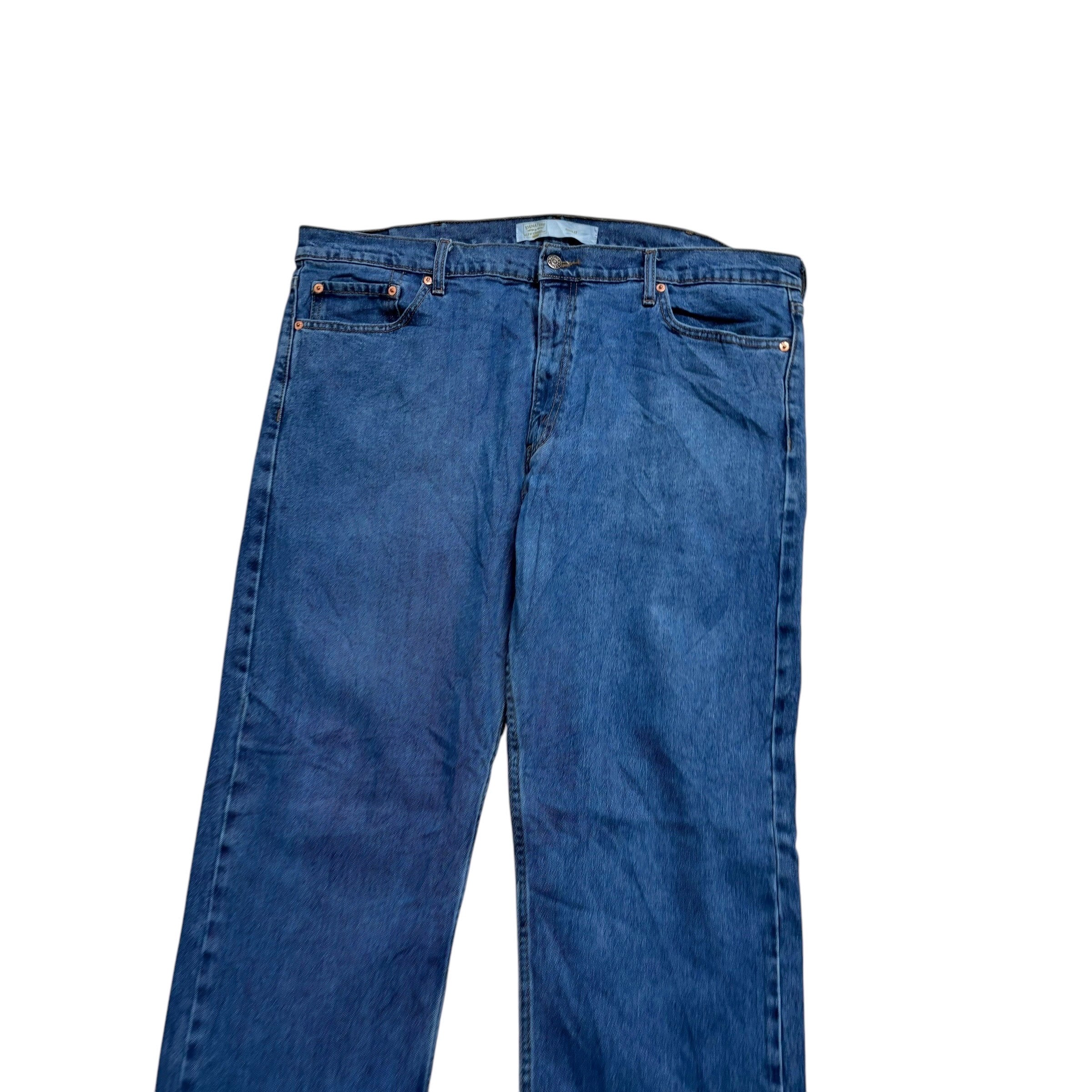 Levis Signature Jeans W42 L32 Mens Mid Blue Regular Straight Fit Stretch Denim