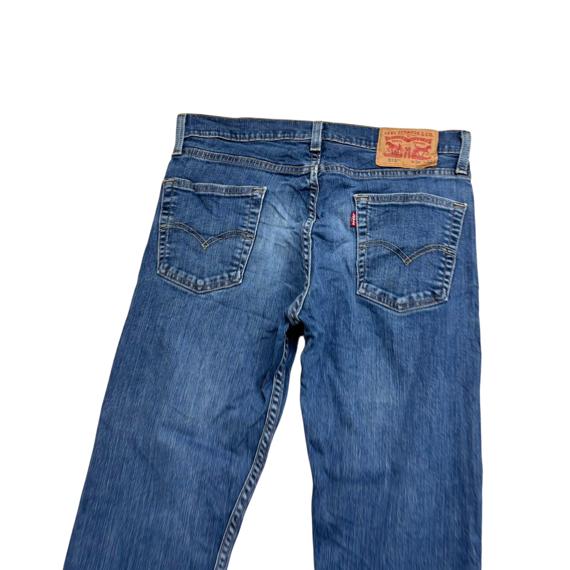 Levis 513 Jeans W30 L32 Mens Mid Blue Slim Straight Fit Stretch Denim (E)