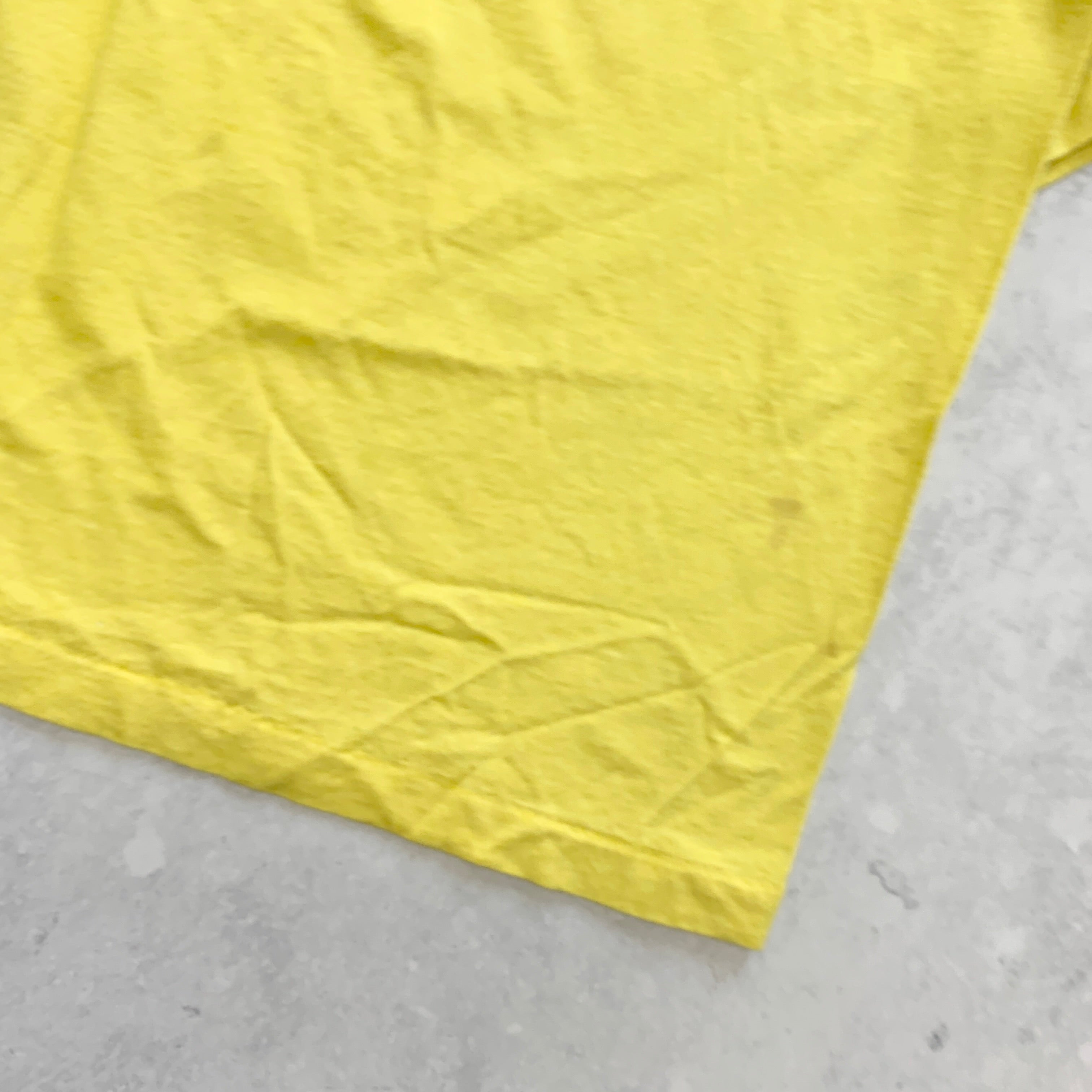 Vintage T Shirt Mens Small Yellow Single Stitch Graphic Print 90s USA Car Auto