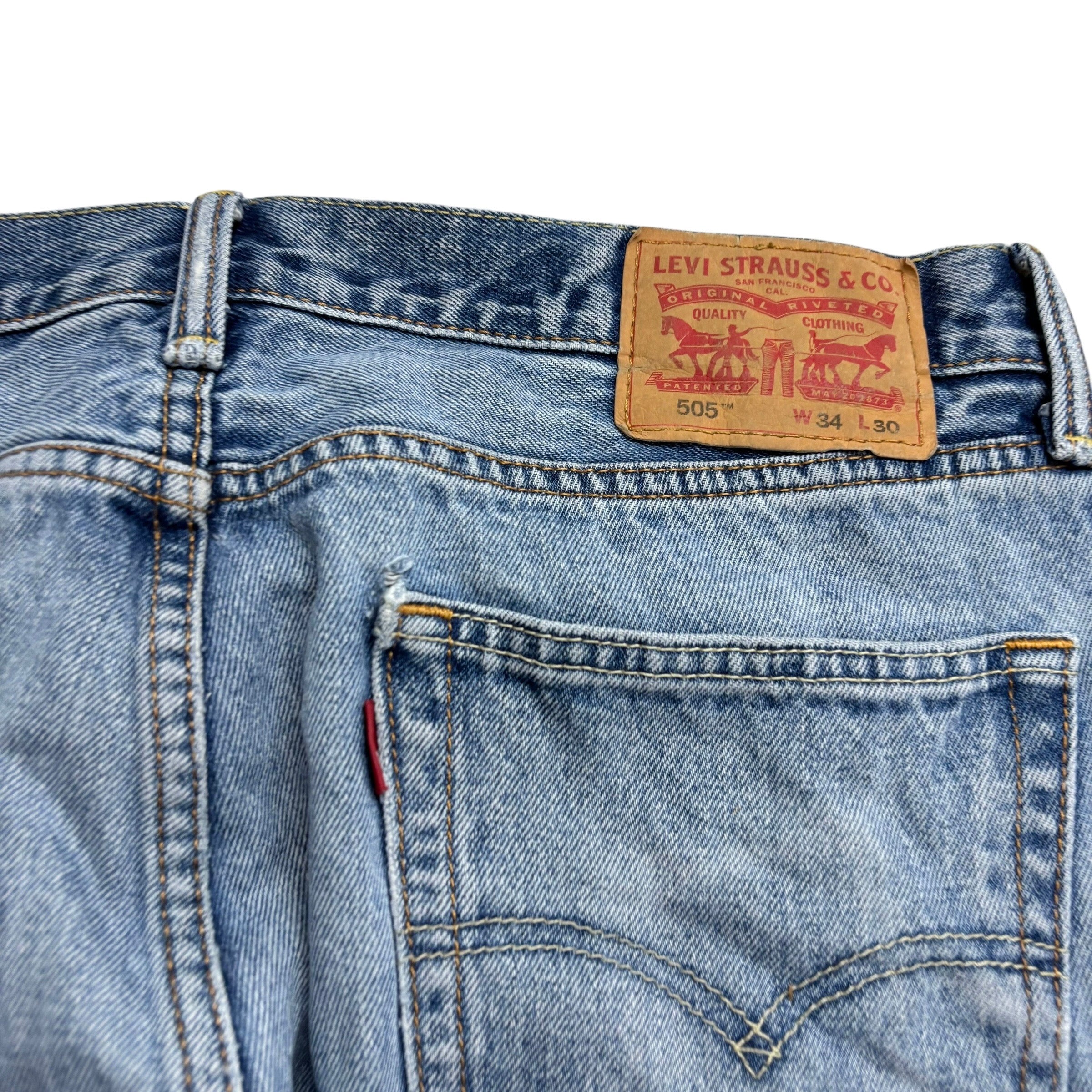 Levis 505 Jeans W34 L30 Mens Light Blue Regular Straight Fit Denim (F)