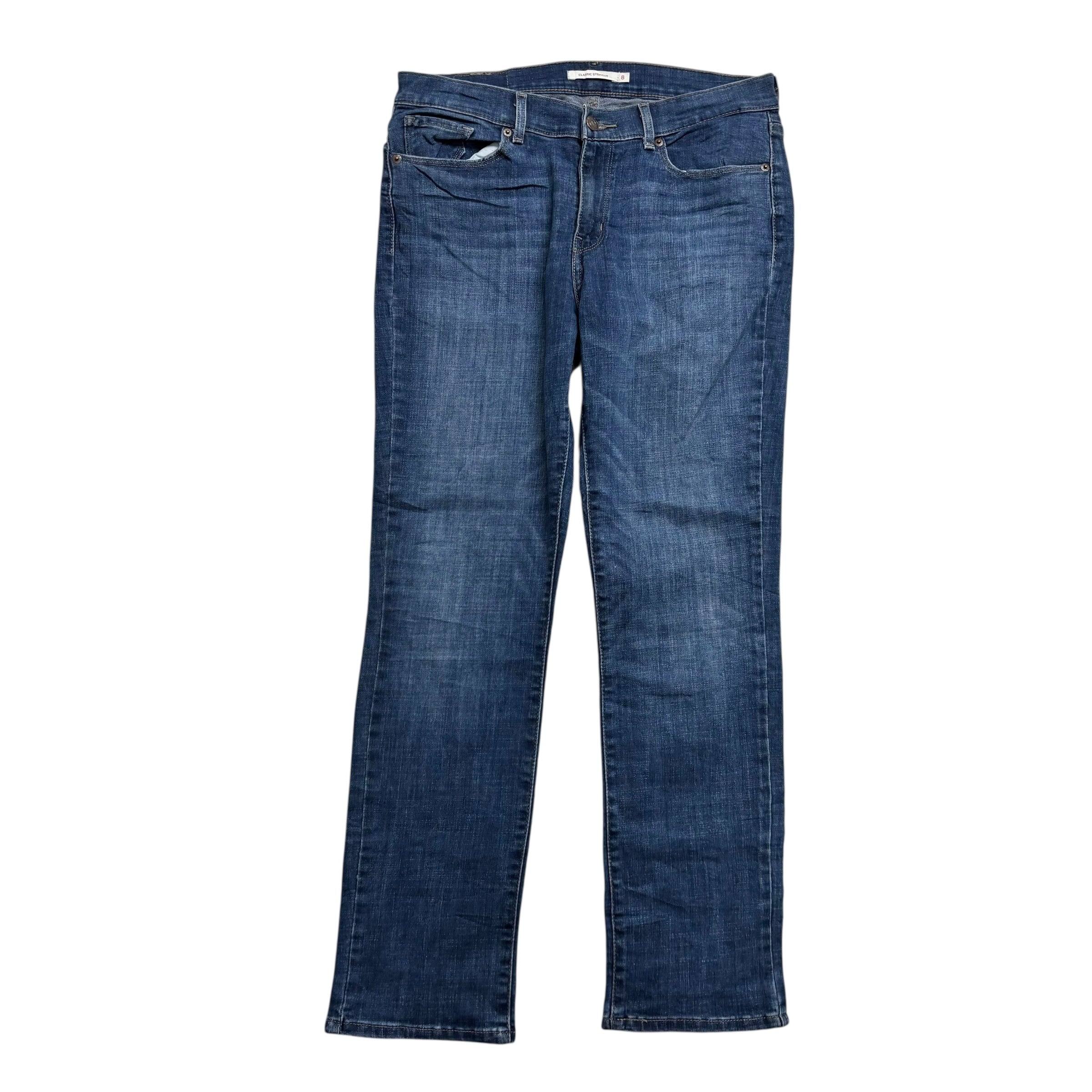 Levis Jeans W30 L30 Womens Classic Straight Fit Dark Blue Stretch Denim (E)