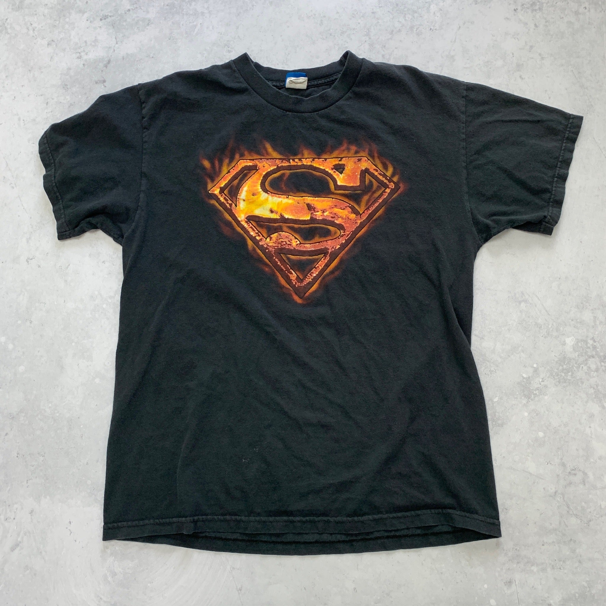 Vintage T Shirt Mens Medium Black Superman Graphic Print Logo Movie DC Comics