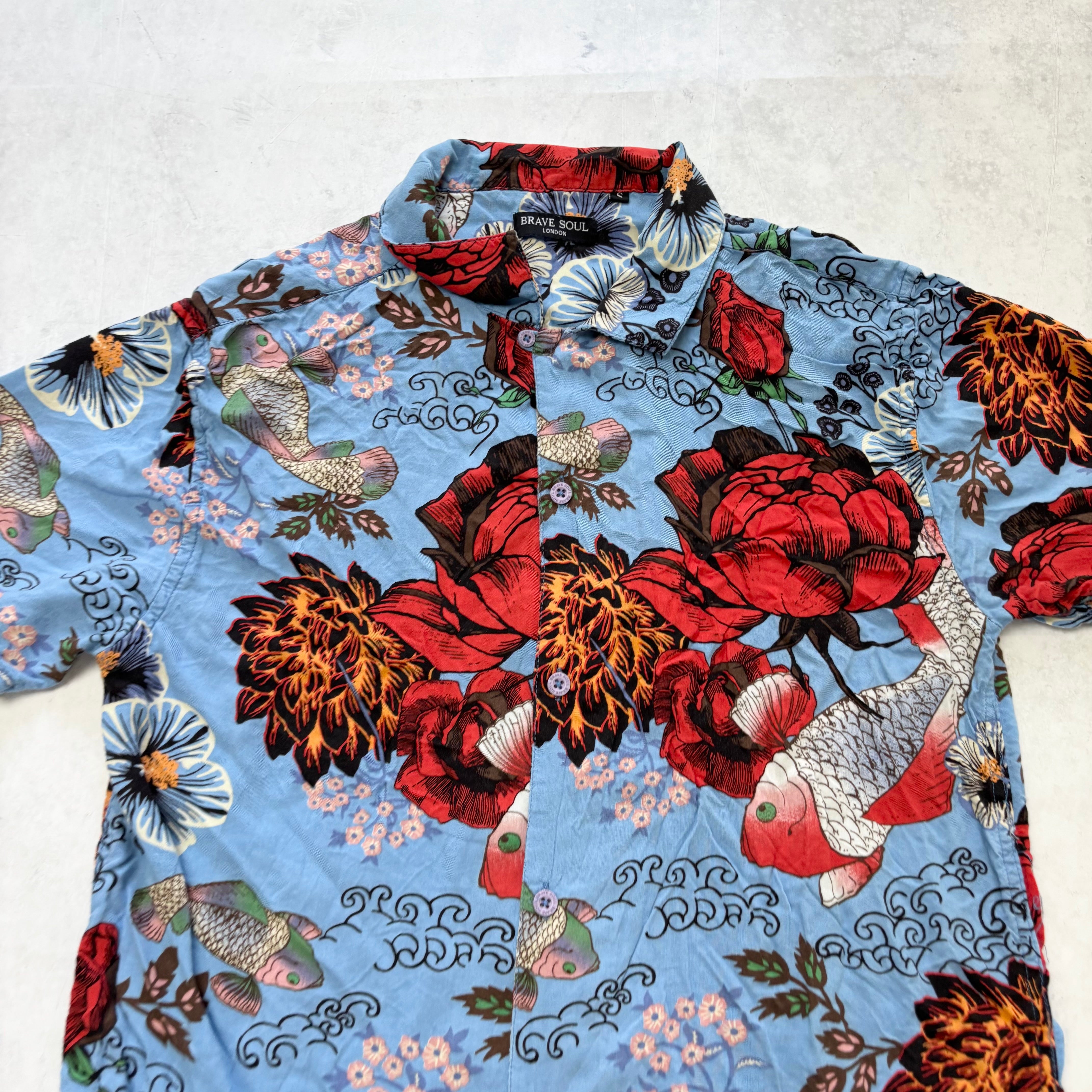 Hawaiian Shirt Mens Medium Blue Regular Fit Short Sleeve Viscose (E)