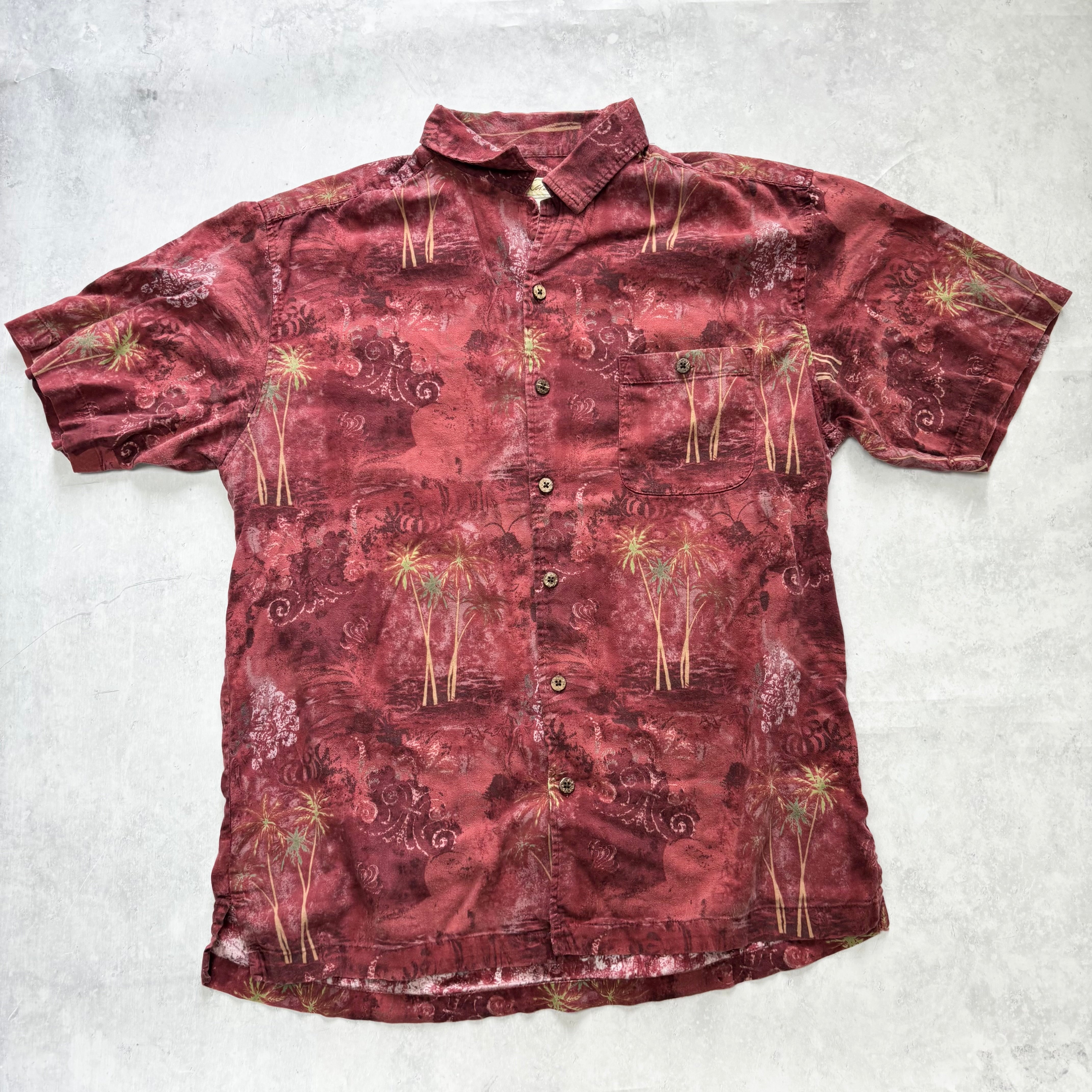 Vintage Hawaiian Shirt Mens XL Red Floral Aloha Short Sleeve Cotton Blend (E)