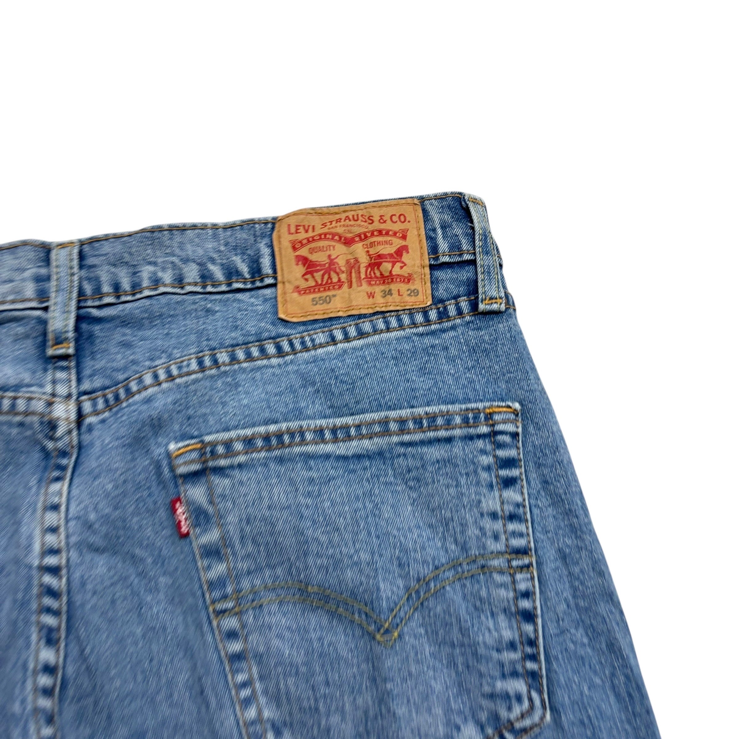 Levis 550 Jeans W34 L29 Mens Light Blue Relaxed Straight Fit Stretch Denim (E)