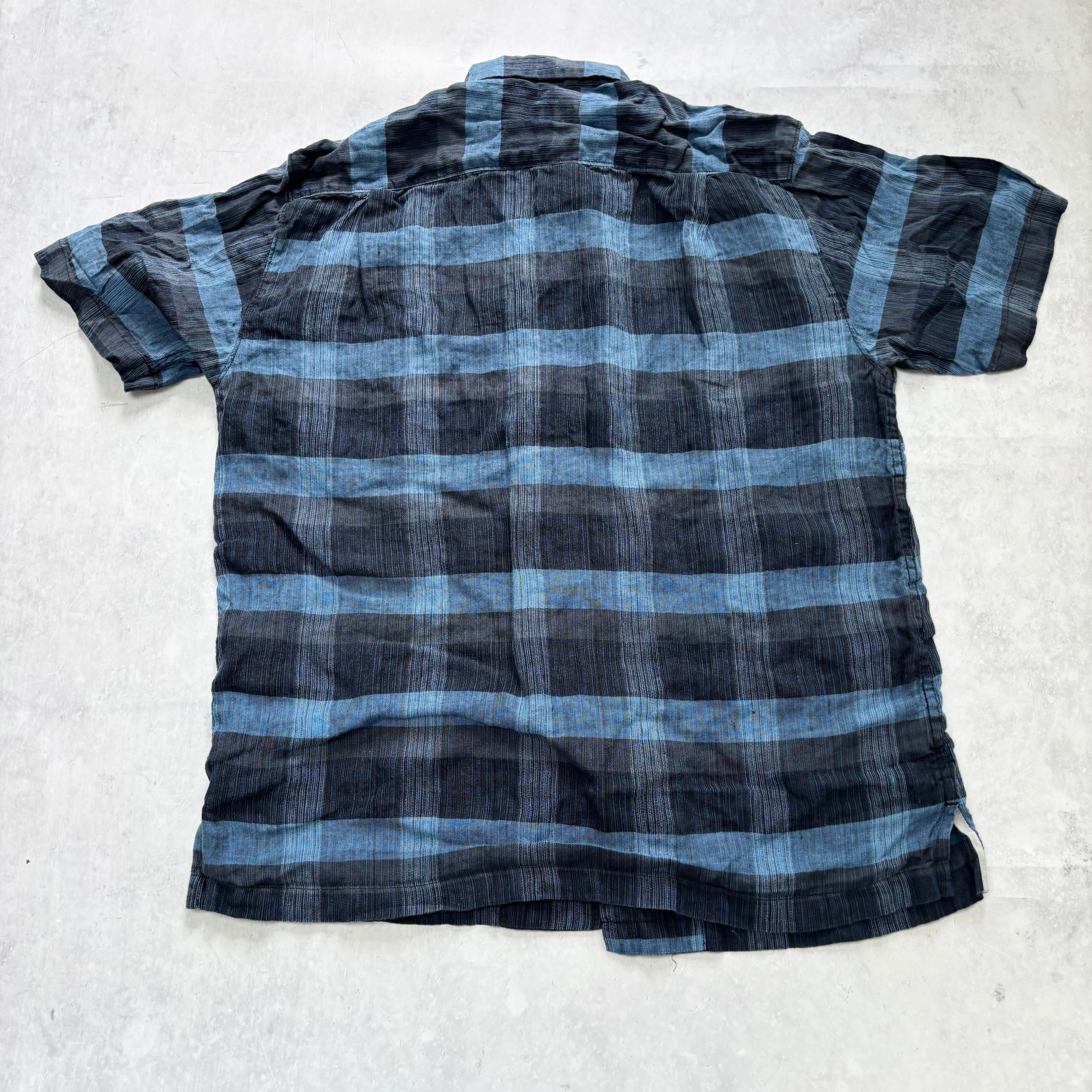 Vintage Tommy Bahama Shirt Mens Medium Navy Blue Check Linen (E)