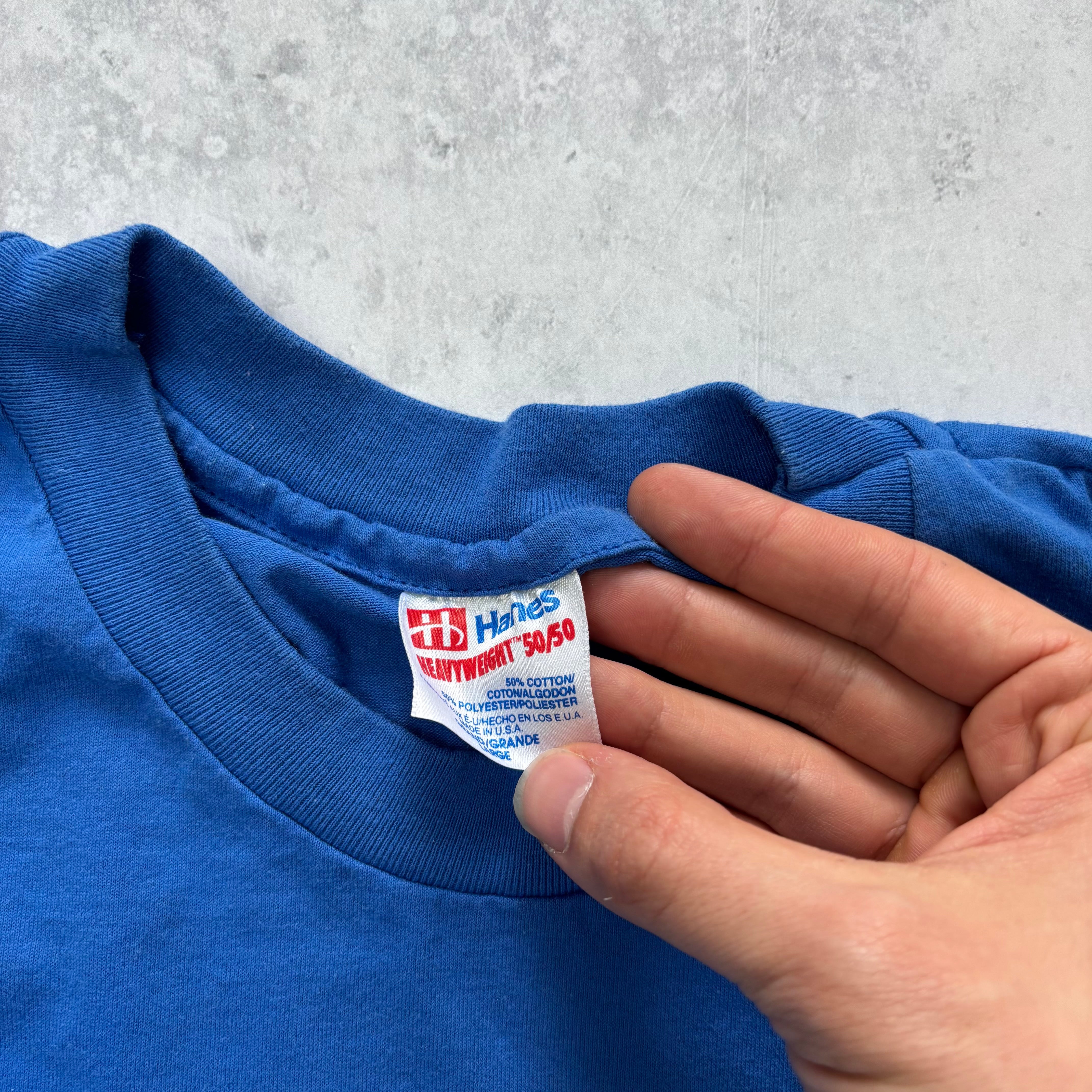 Vintage T Shirt Mens Medium Blue Single Stitch Graphic Print 90s USA (E)