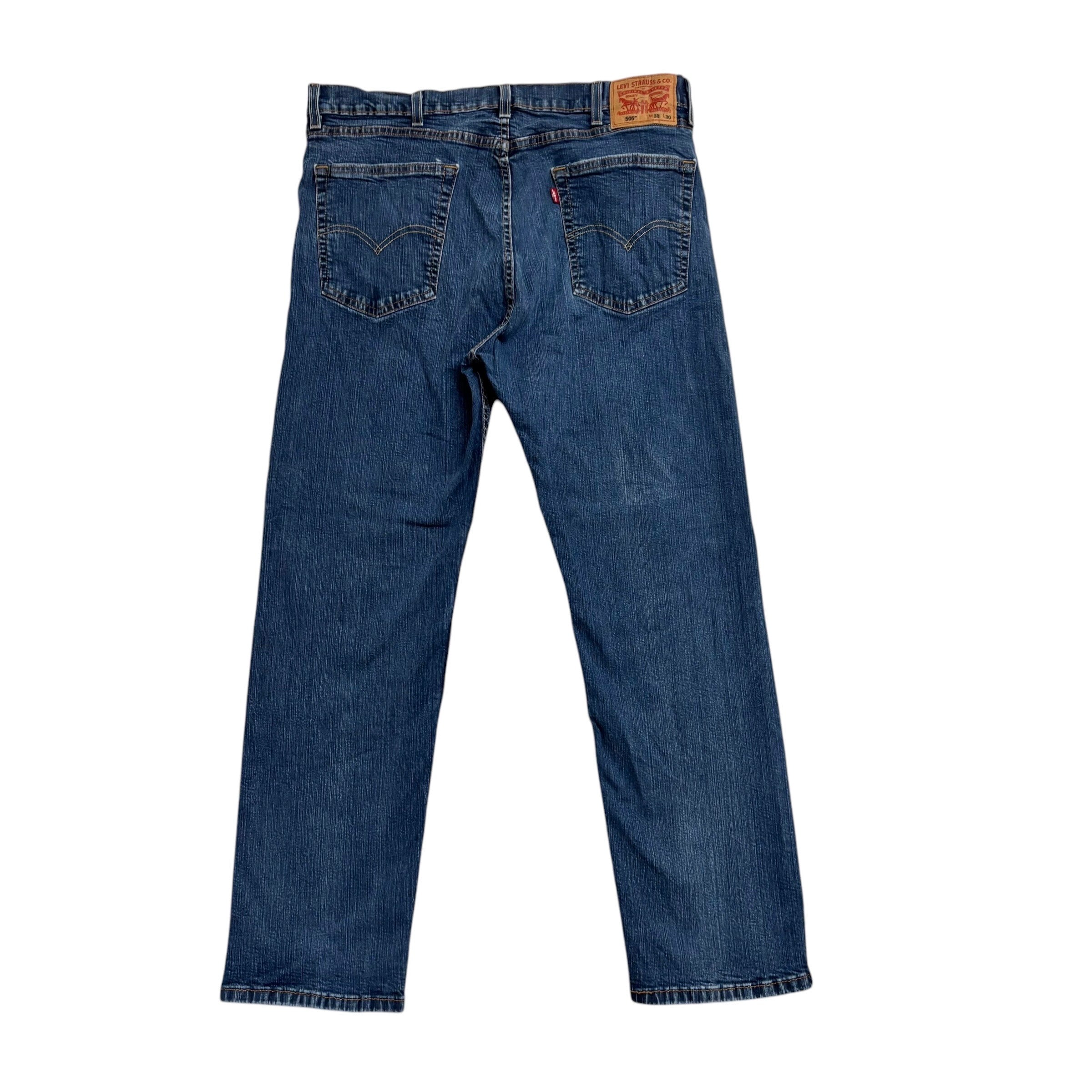 Levis 505 Jeans W36 L30 Mens Mid Blue Regular Straight Fit Stretch Denim (E)