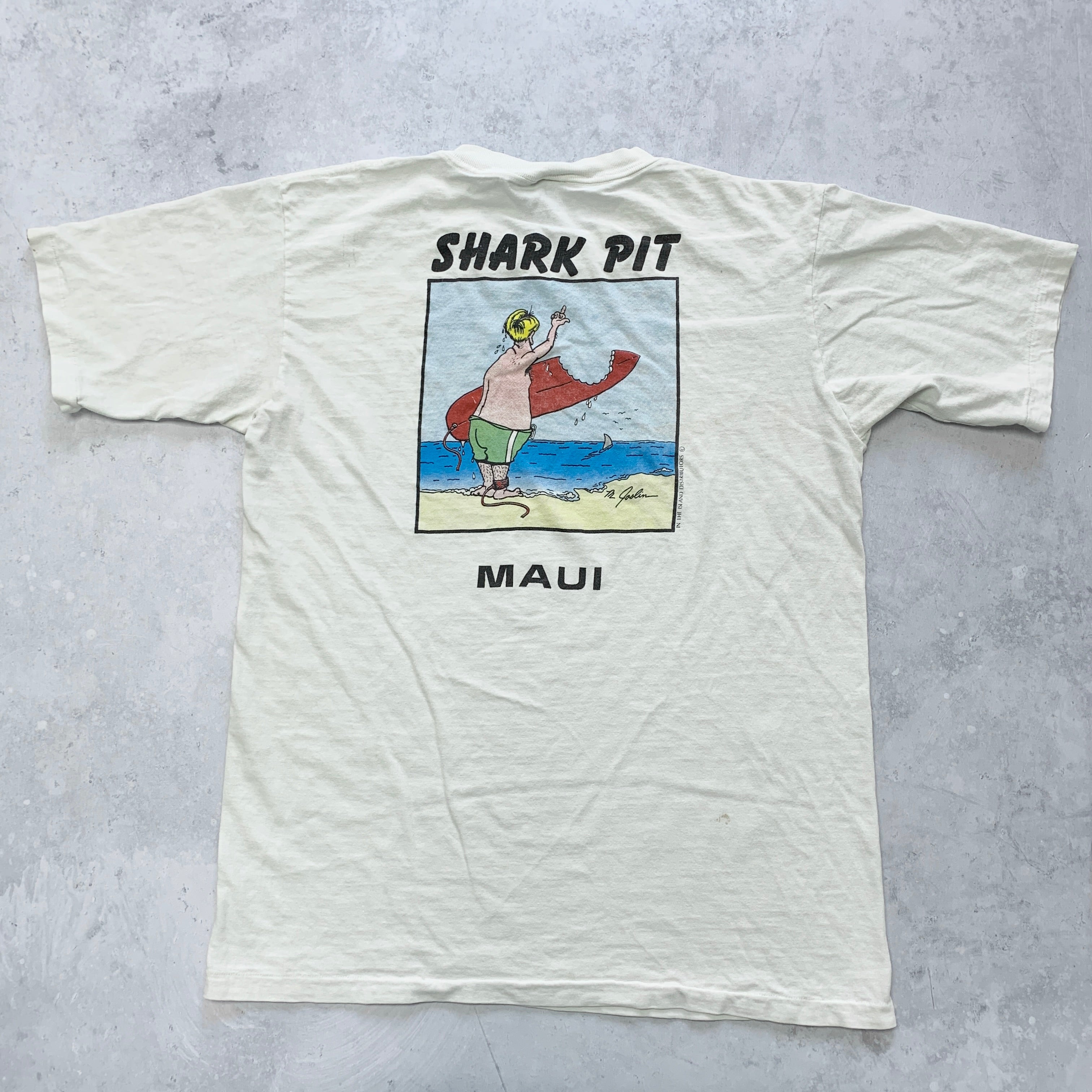 Vintage T Shirt Mens Medium White Single Stitch Graphic Print 90s Tourist Shark