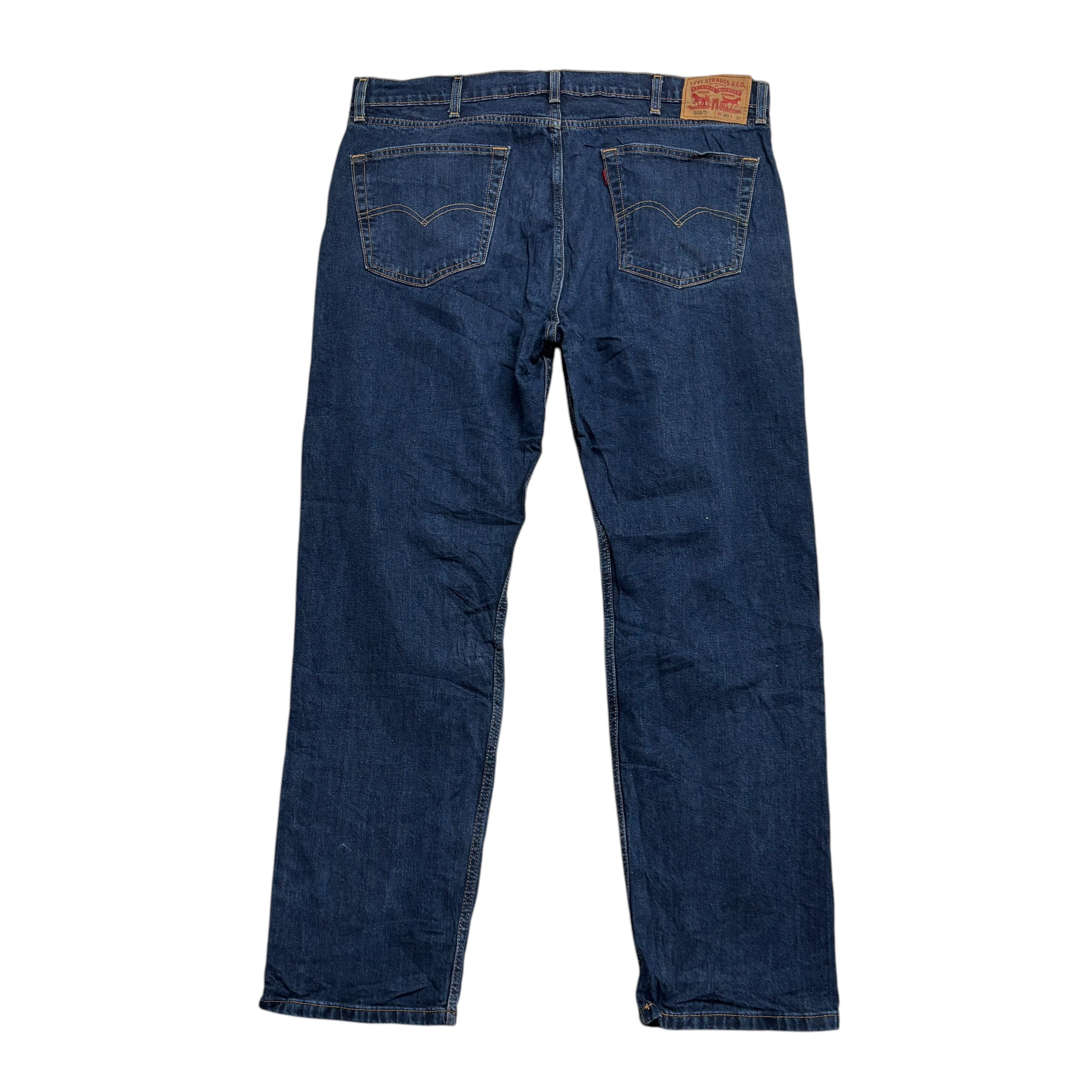 Levis 505 Jeans W40 L32 Mens Dark Blue Regular Straight Fit Stretch Denim (E)