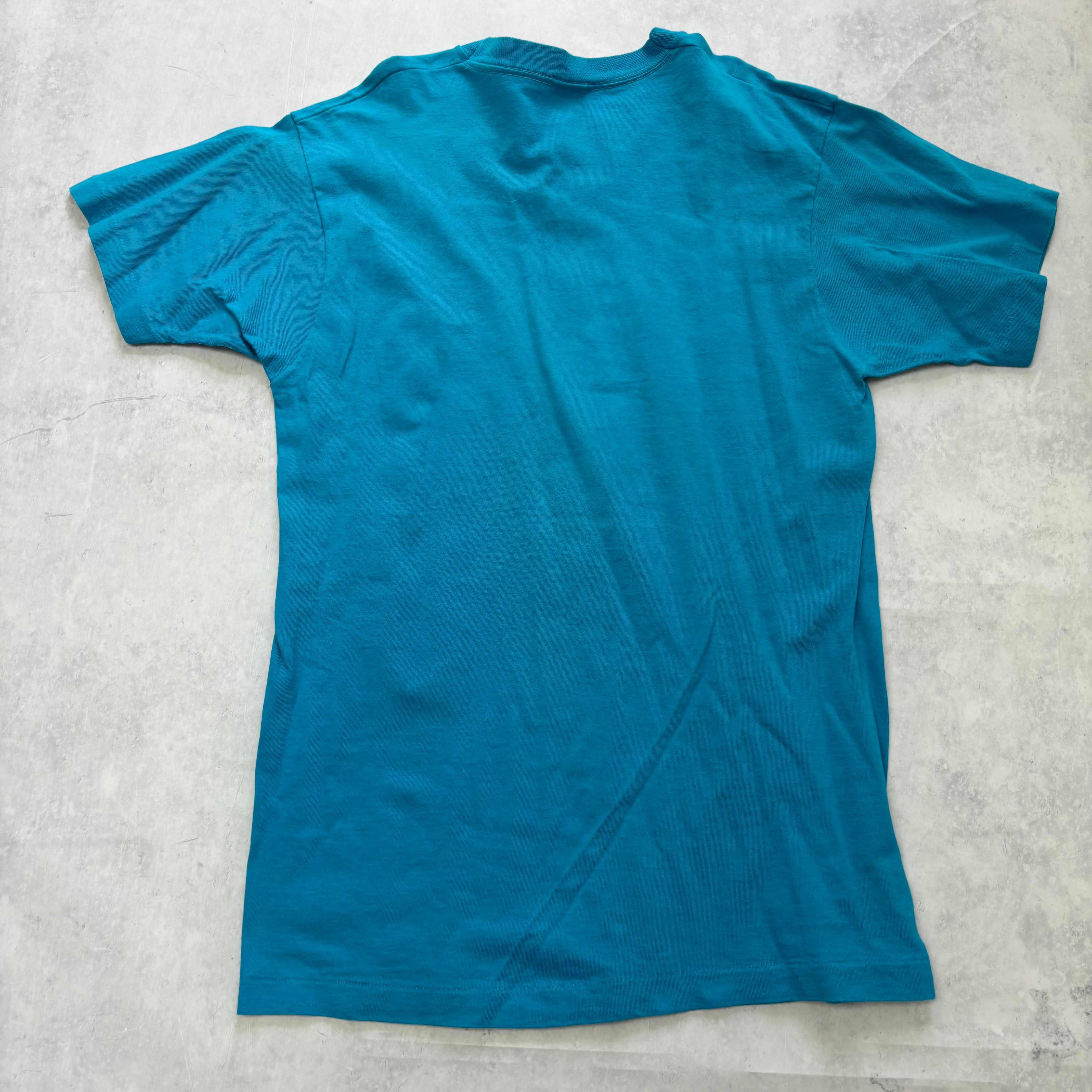 Vintage T Shirt Mens Medium Blue Single Stitch Graphic Print 90s Horses (E)