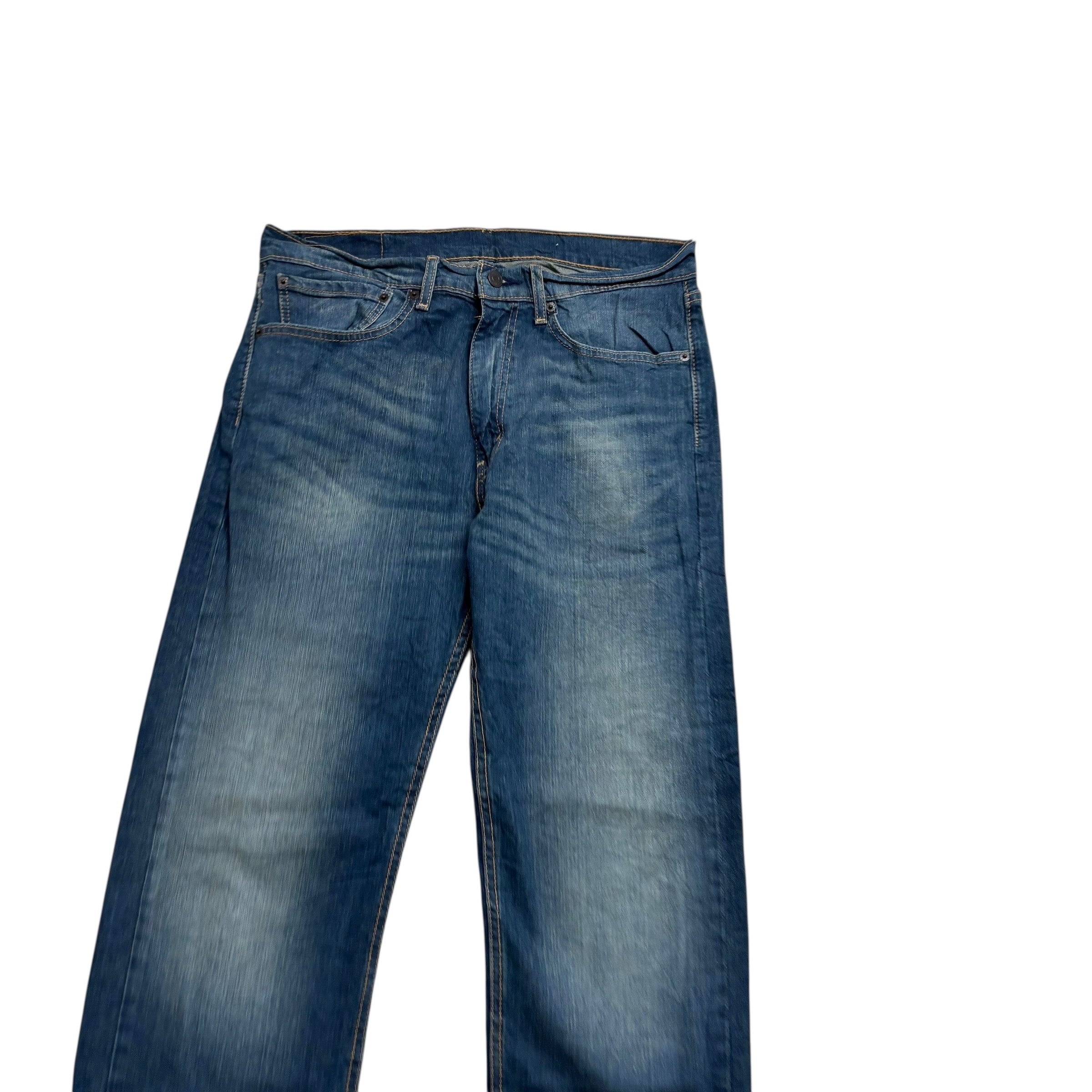 Levis 505 Jeans W34 L32 Mens Dark Blue Regular Straight Fit Stretch Denim (E)