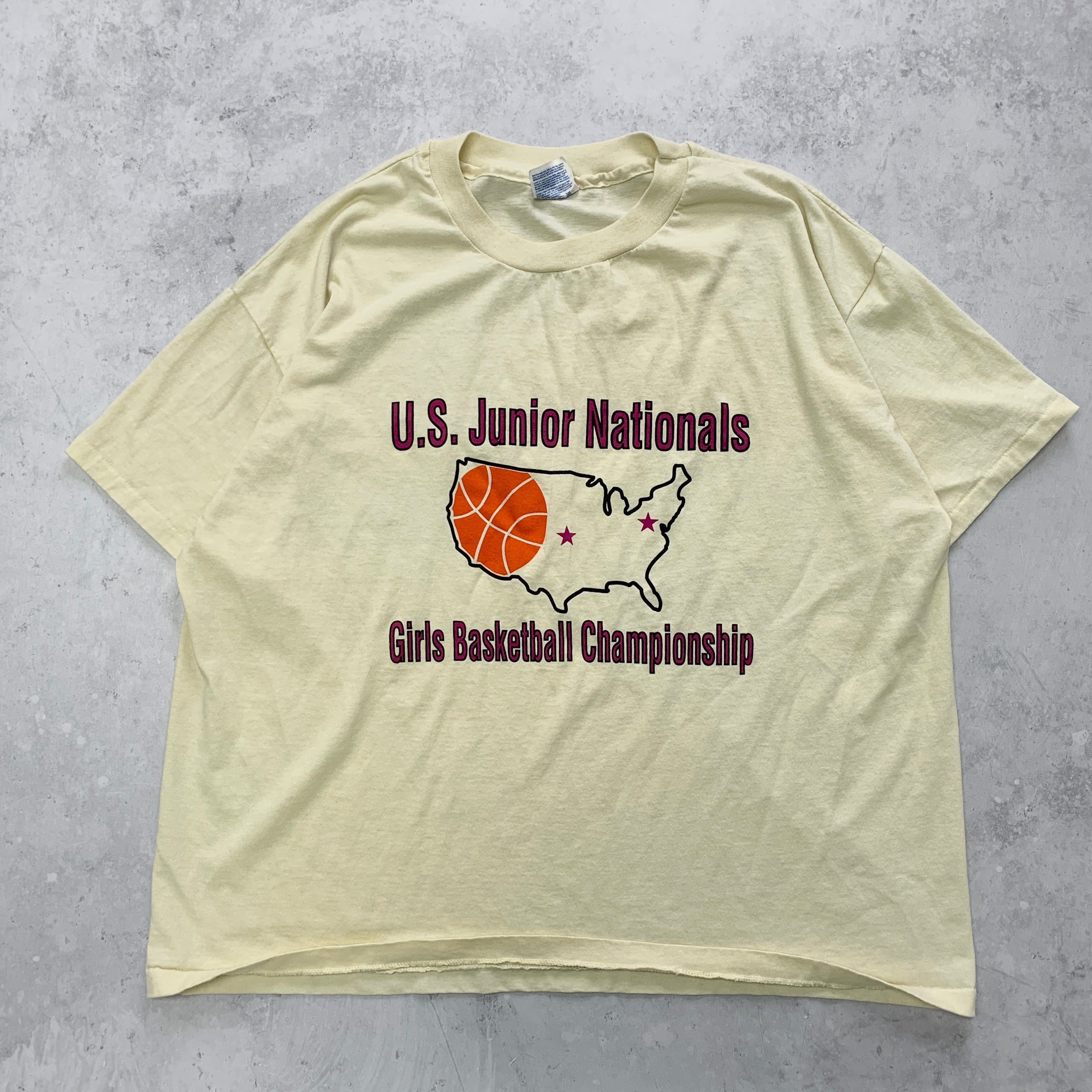 Vintage T Shirt Mens XL Yellow Single Stitch Graphic Print 90s Basketball USA