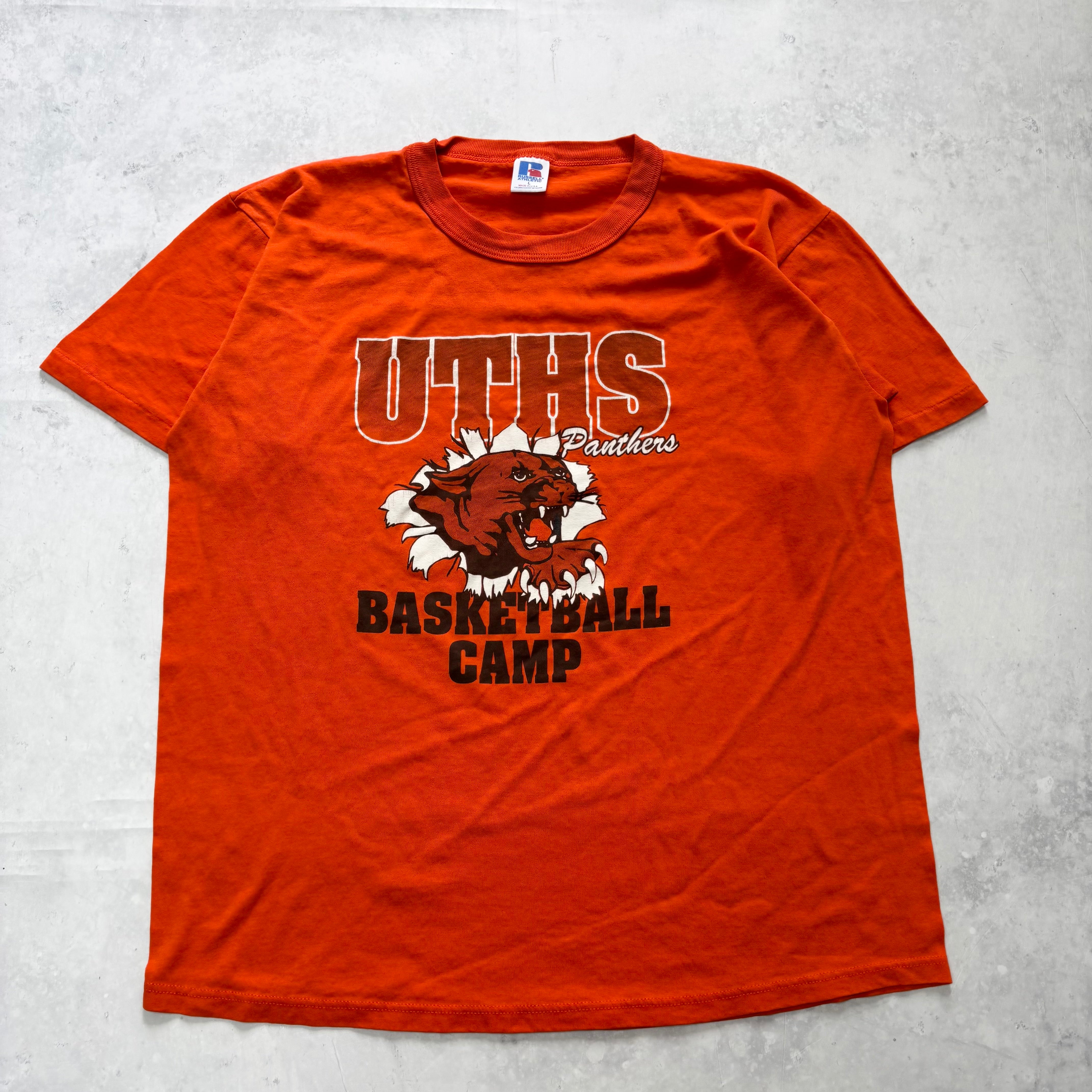 Vintage T Shirt Mens Medium Orange Graphic Print 90s USA College (E)
