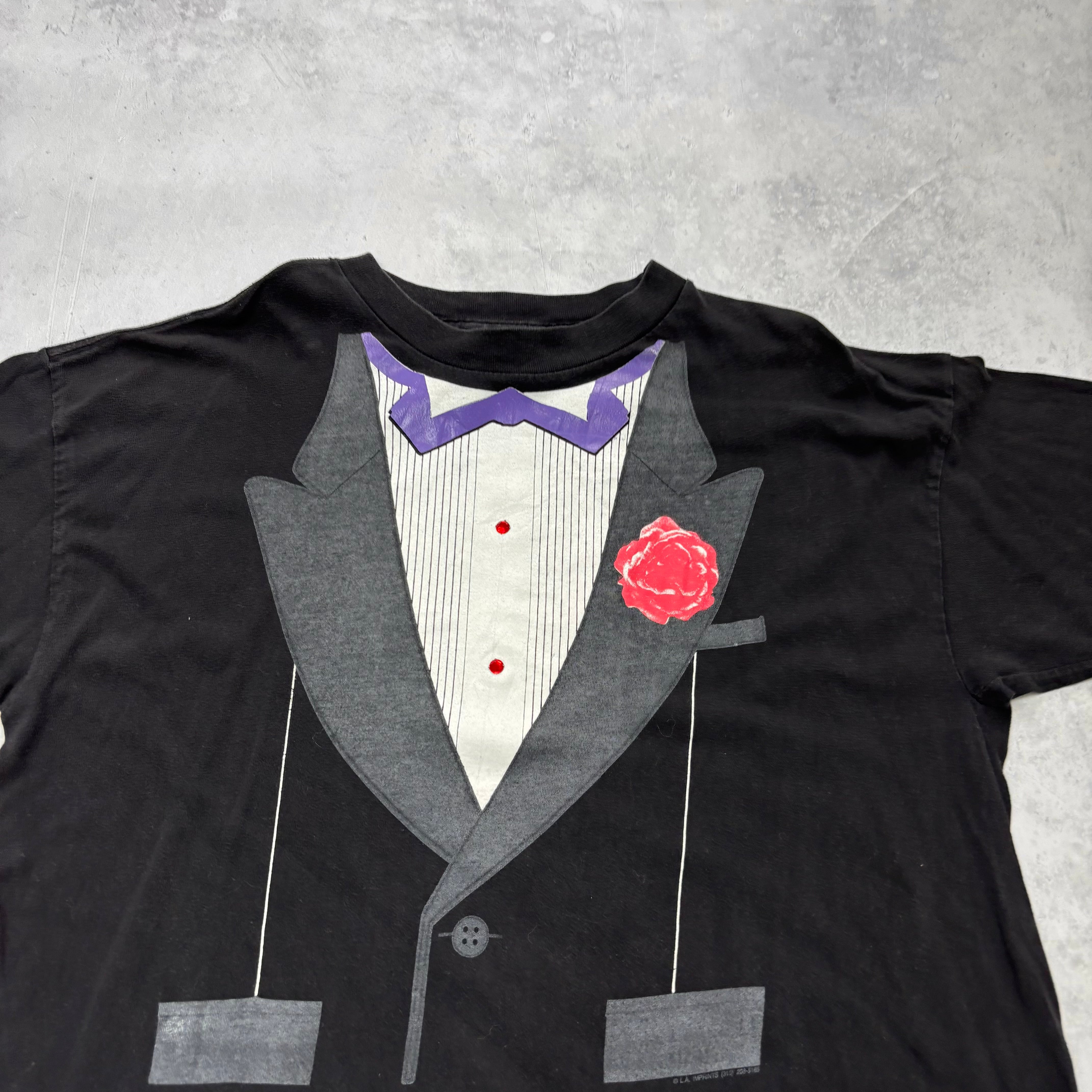 Vintage T Shirt Mens XL Black Graphic Print 90s Tuxedo (E)