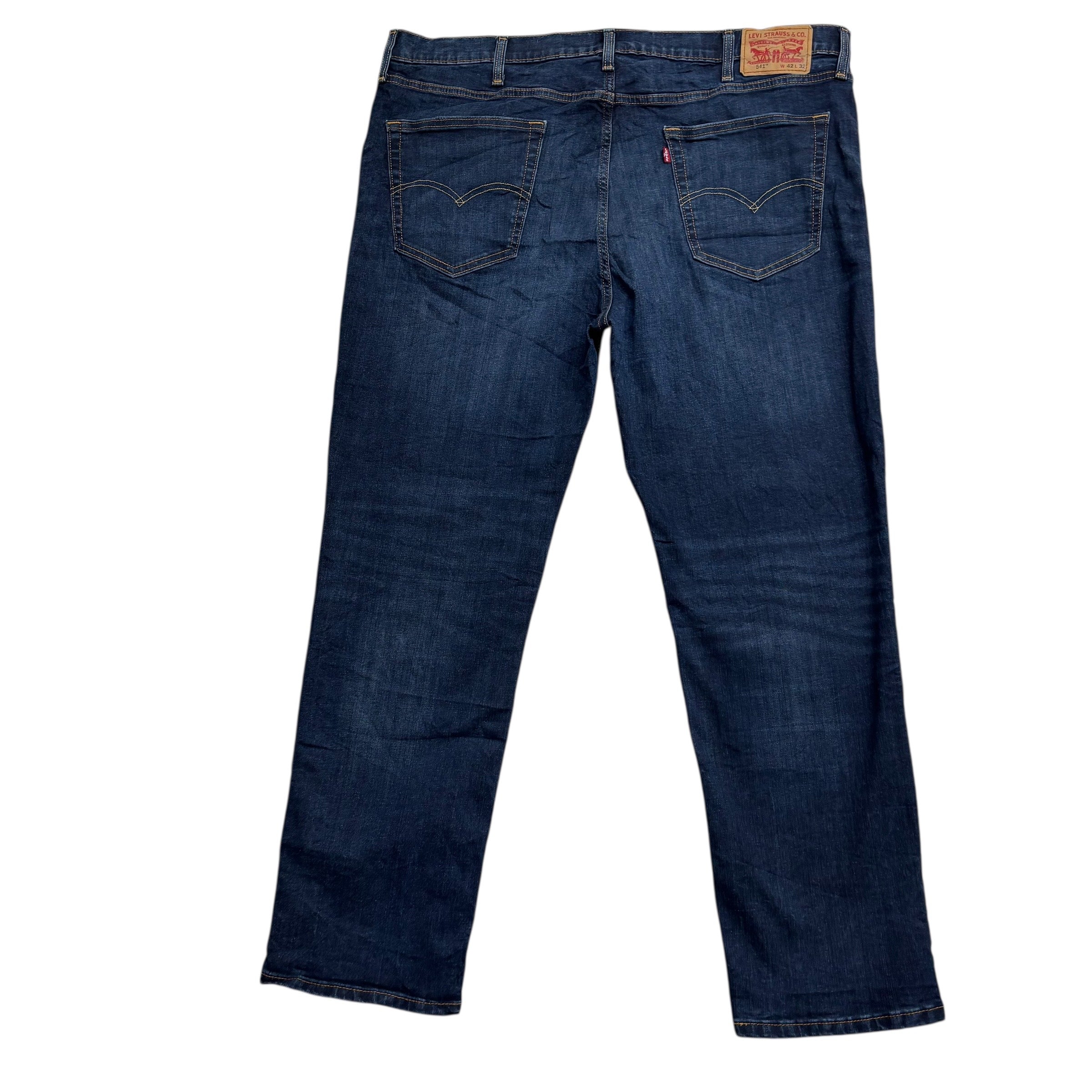 Levis 541 Jeans W42 L32 Mens Dark Blue Athletic Tapered Fit Stretch Denim (E)