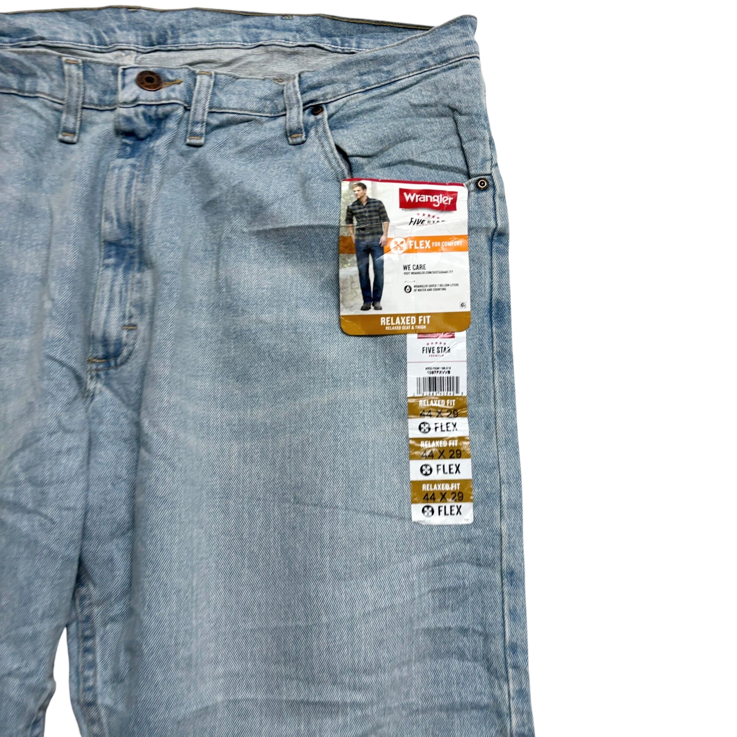 Wrangler Jeans W44 L29 Mens Light Blue Relaxed Straight Fit Stretch Denim (E)