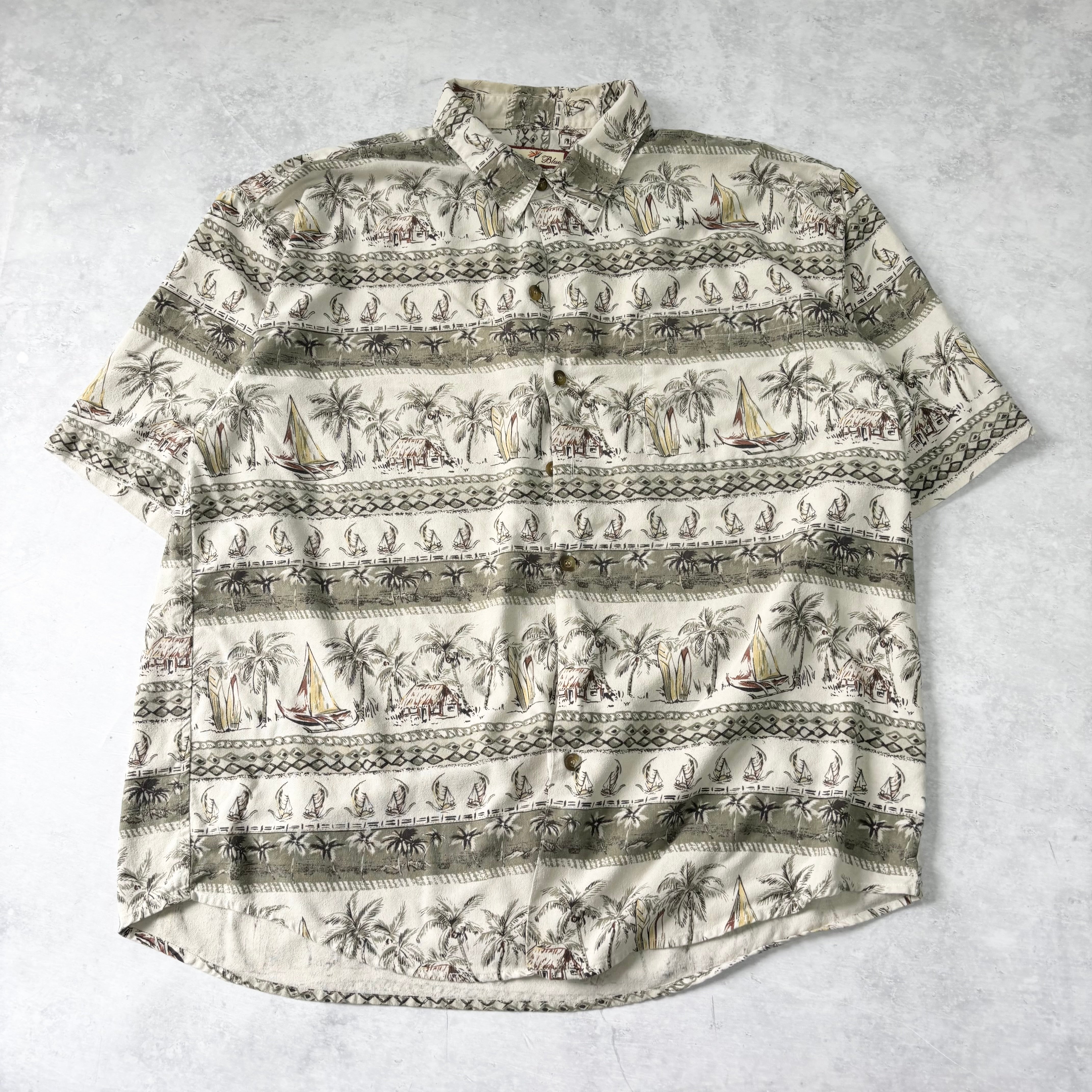 Vintage Hawaiian Shirt Mens XL Cream Floral Aloha Short Sleeve Silk Blend (E)