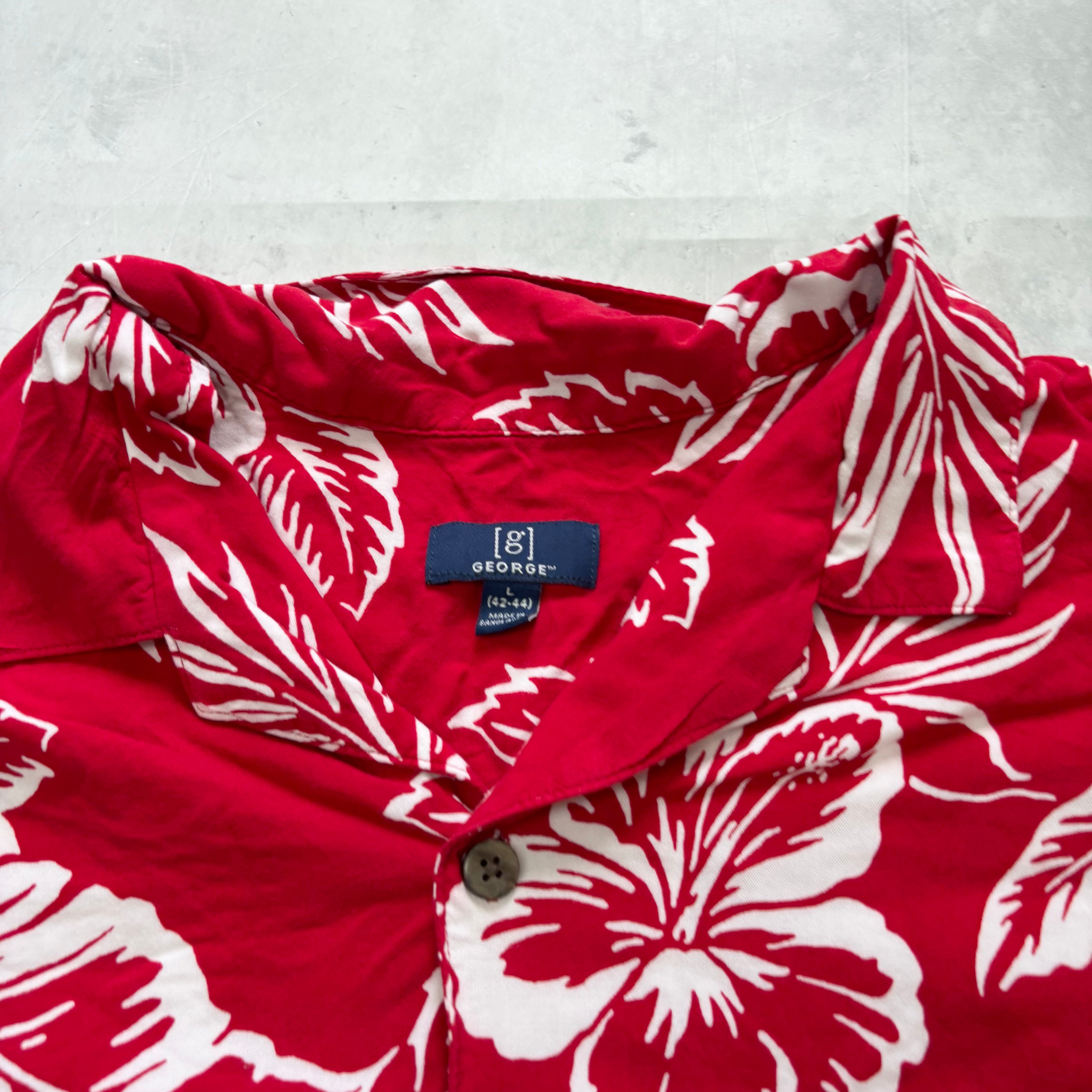 Hawaiian Shirt Mens Large Red Floral Aloha Short Sleeve Rayon (E)