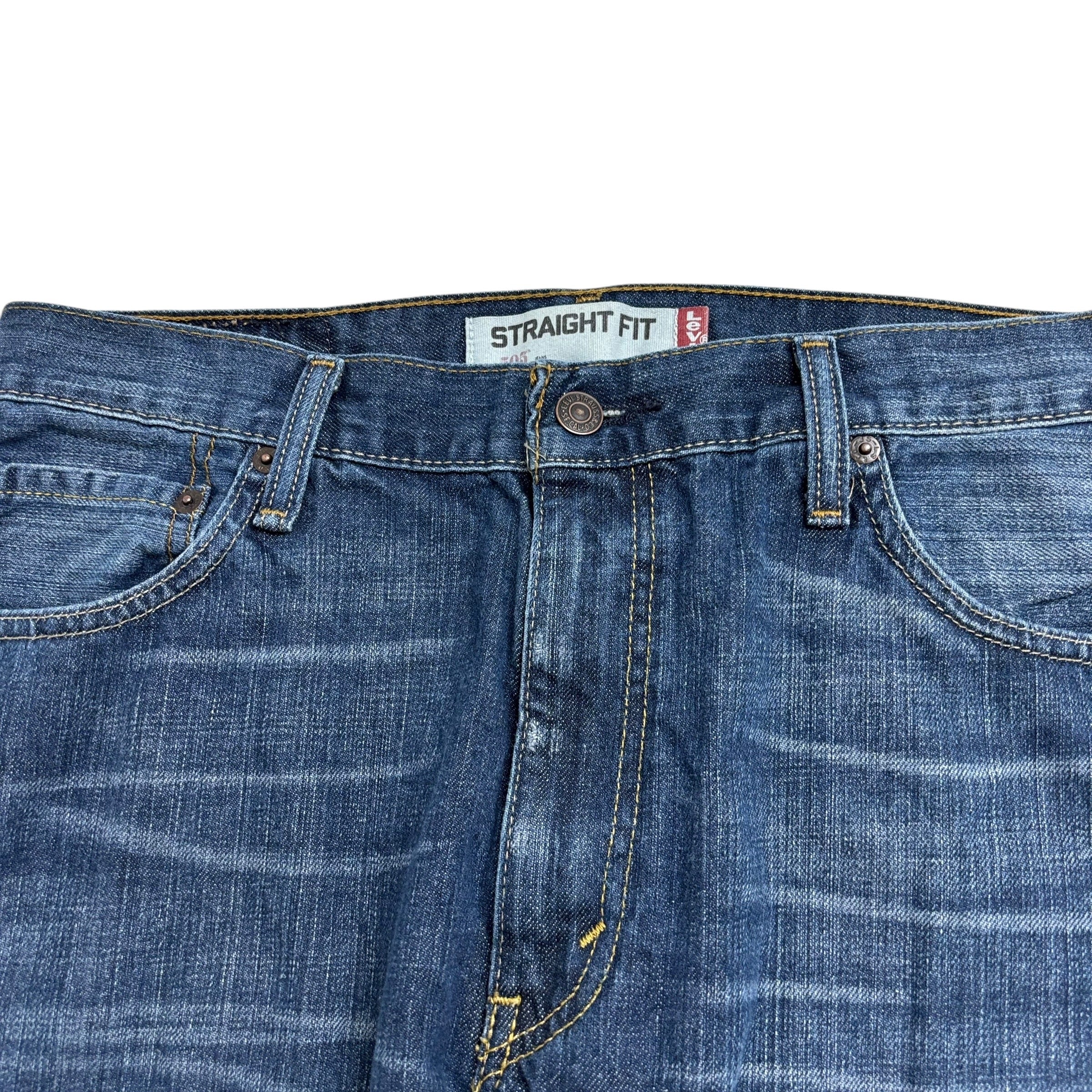 Levis 505 Jeans W34 L32 Mens Dark Blue Regular Straight Fit Vintage Denim (E)