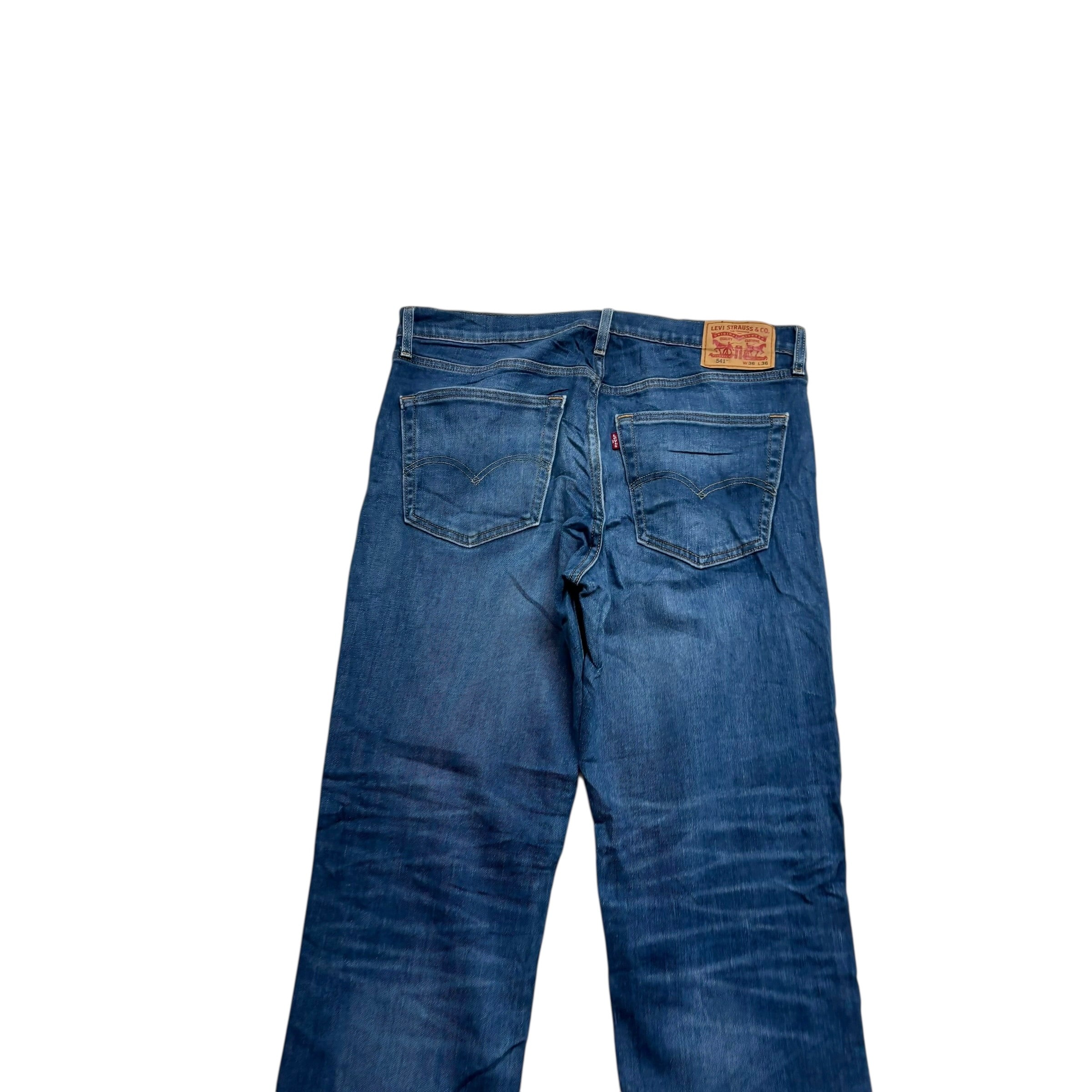 Levis 541 Jeans W36 L36 Mens Mid Blue Athletic Tapered Fit Stretch Denim (E)