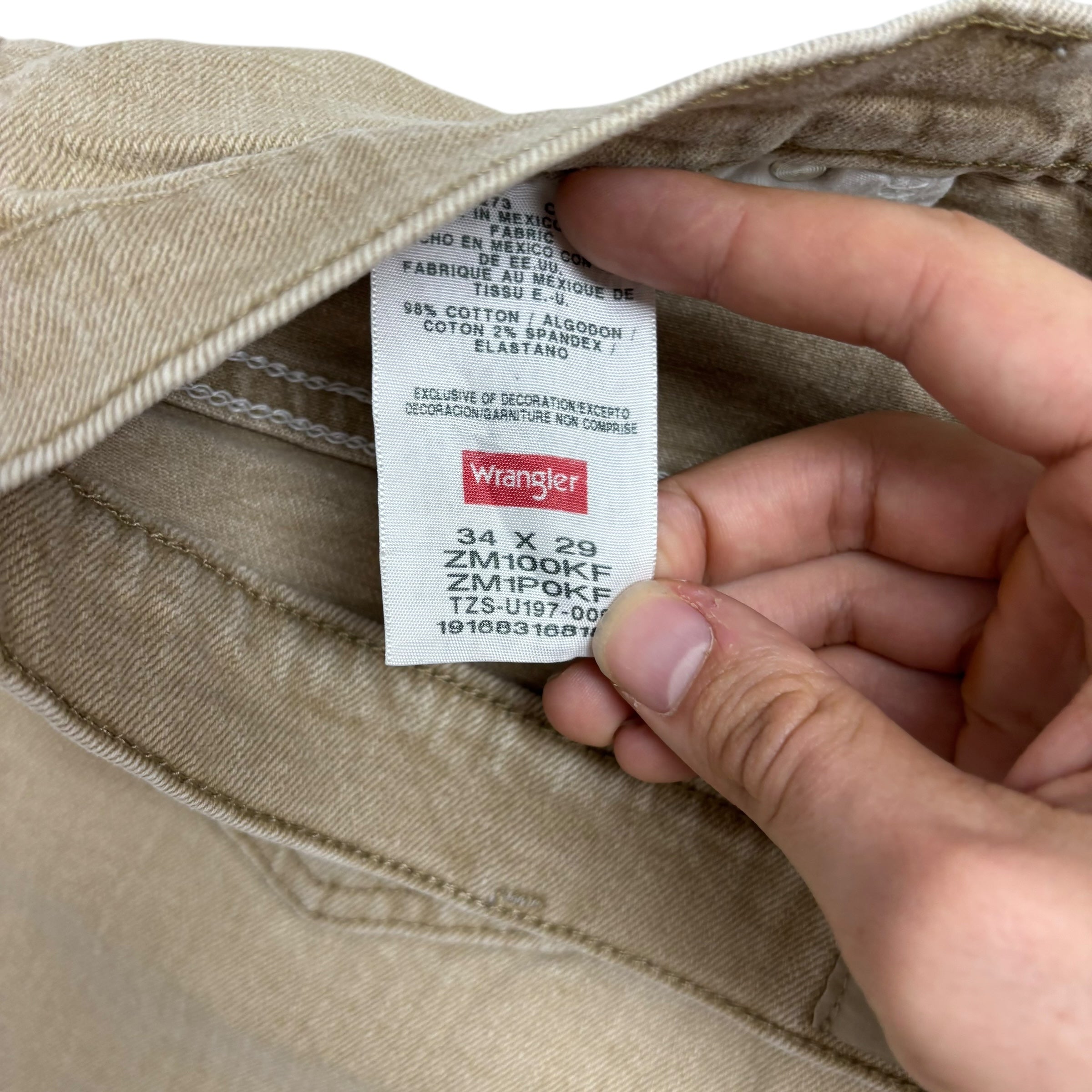 Wrangler Jeans W34 L29 Mens Cream Regular Straight Fit Stretch Denim