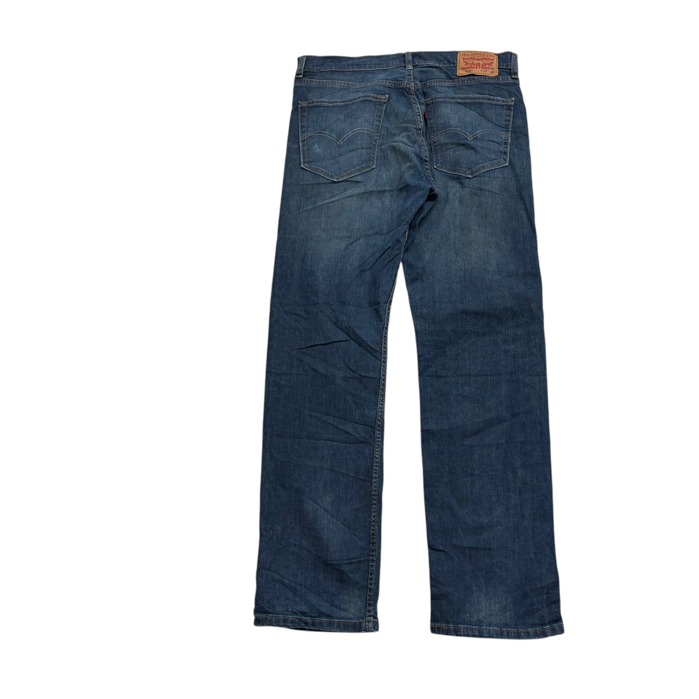 Levis 505 Jeans W34 L32 Mens Dark Blue Regular Straight Fit Stretch Denim