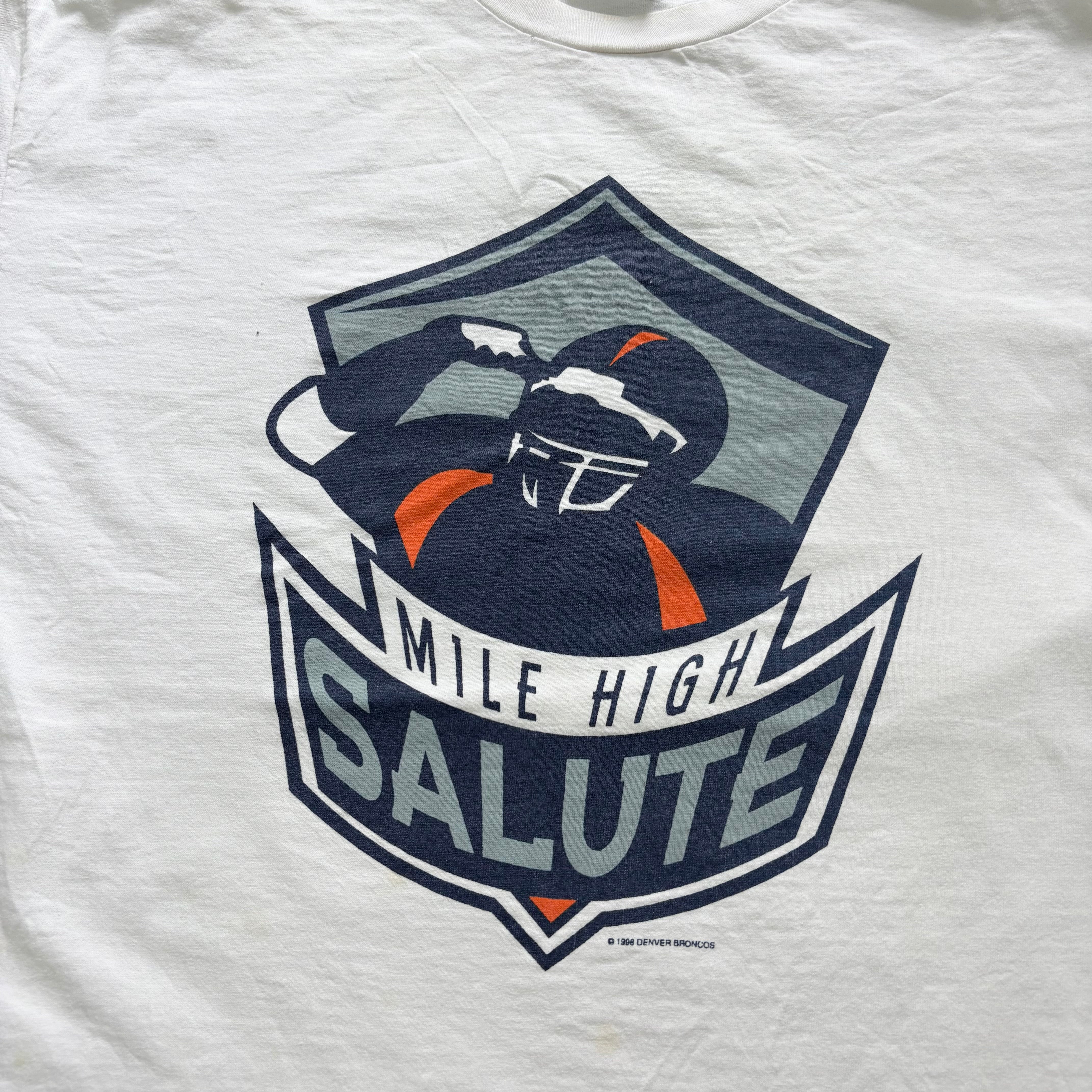 Vintage T Shirt Mens XL White Single Stitch Graphic Print 90s NFL Broncos