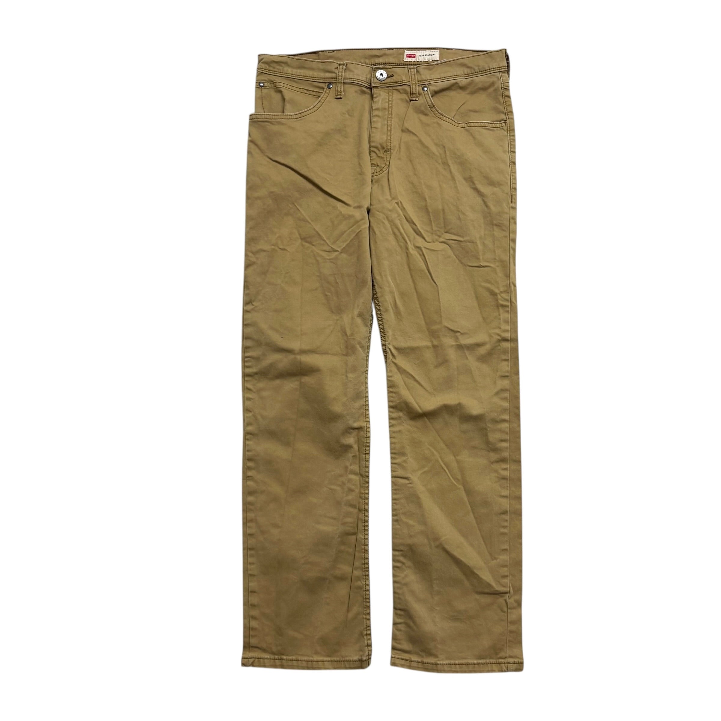 Wrangler Trousers W33 L30 Mens Yellow Slim Straight Fit Stretch Pants (E)