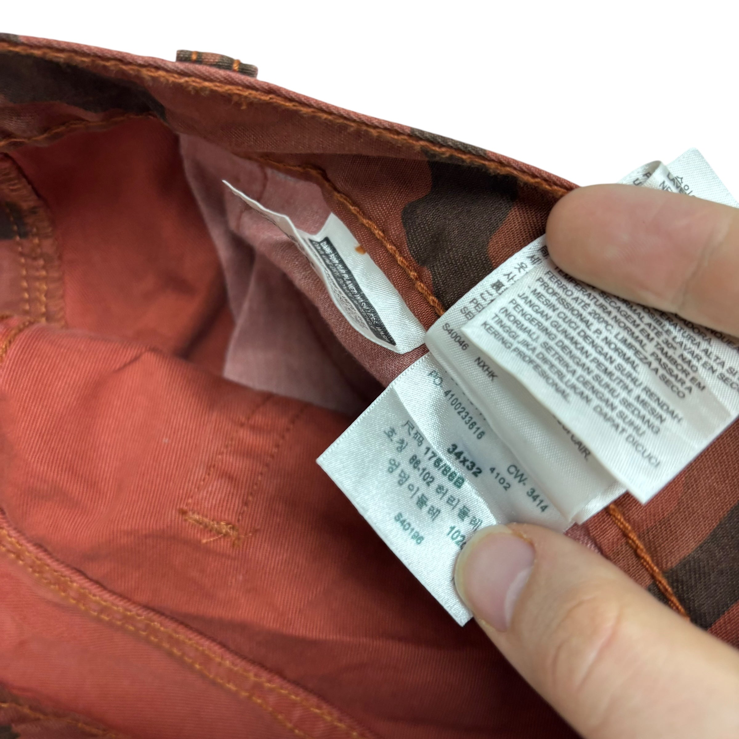 Levis 511 Trousers W34 L32 Mens Red Camoflage Slim Fit Cotton Pants (E)