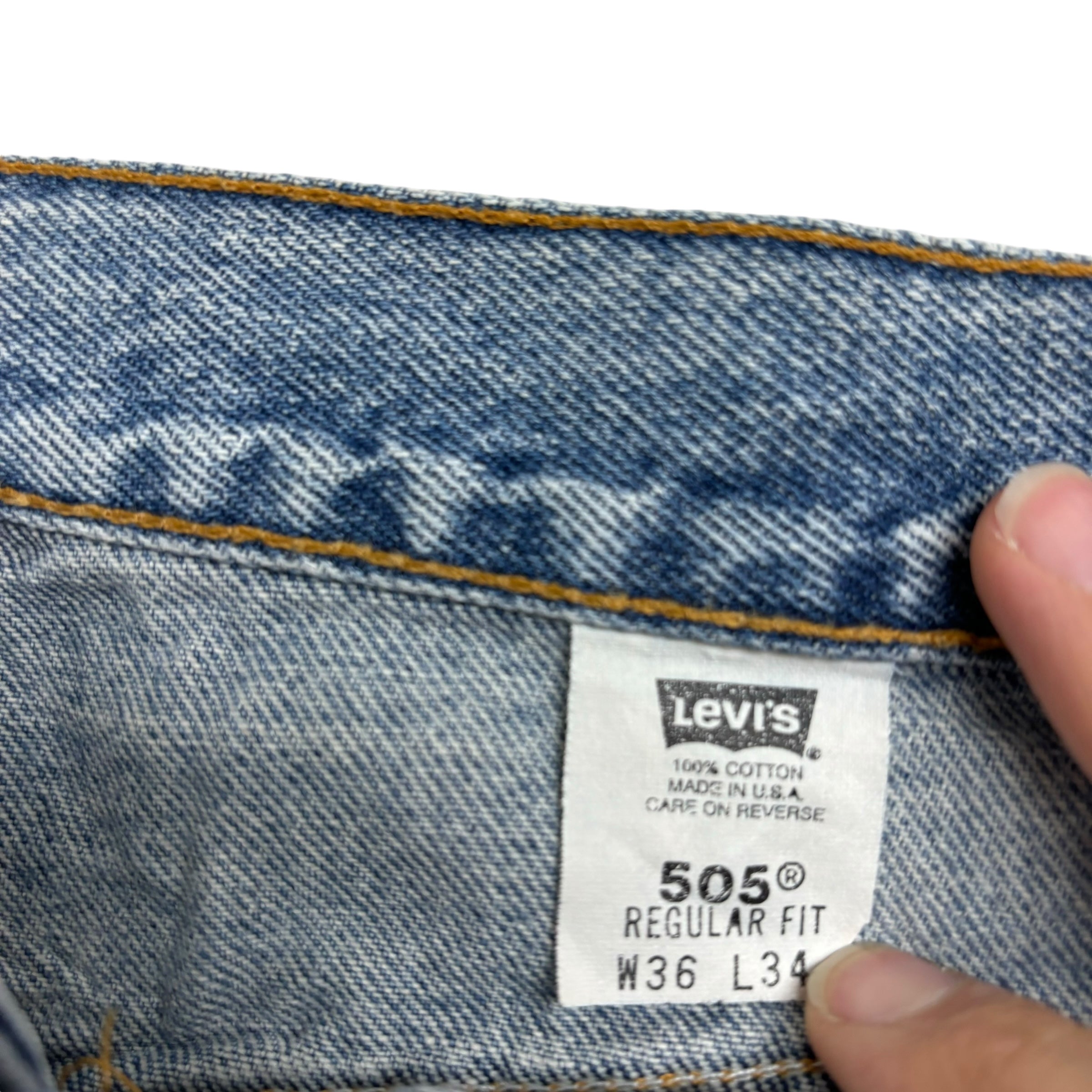 Levis 505 Jeans W36 L34 Mens Light Blue Regular Straight Vintage USA Made Denim