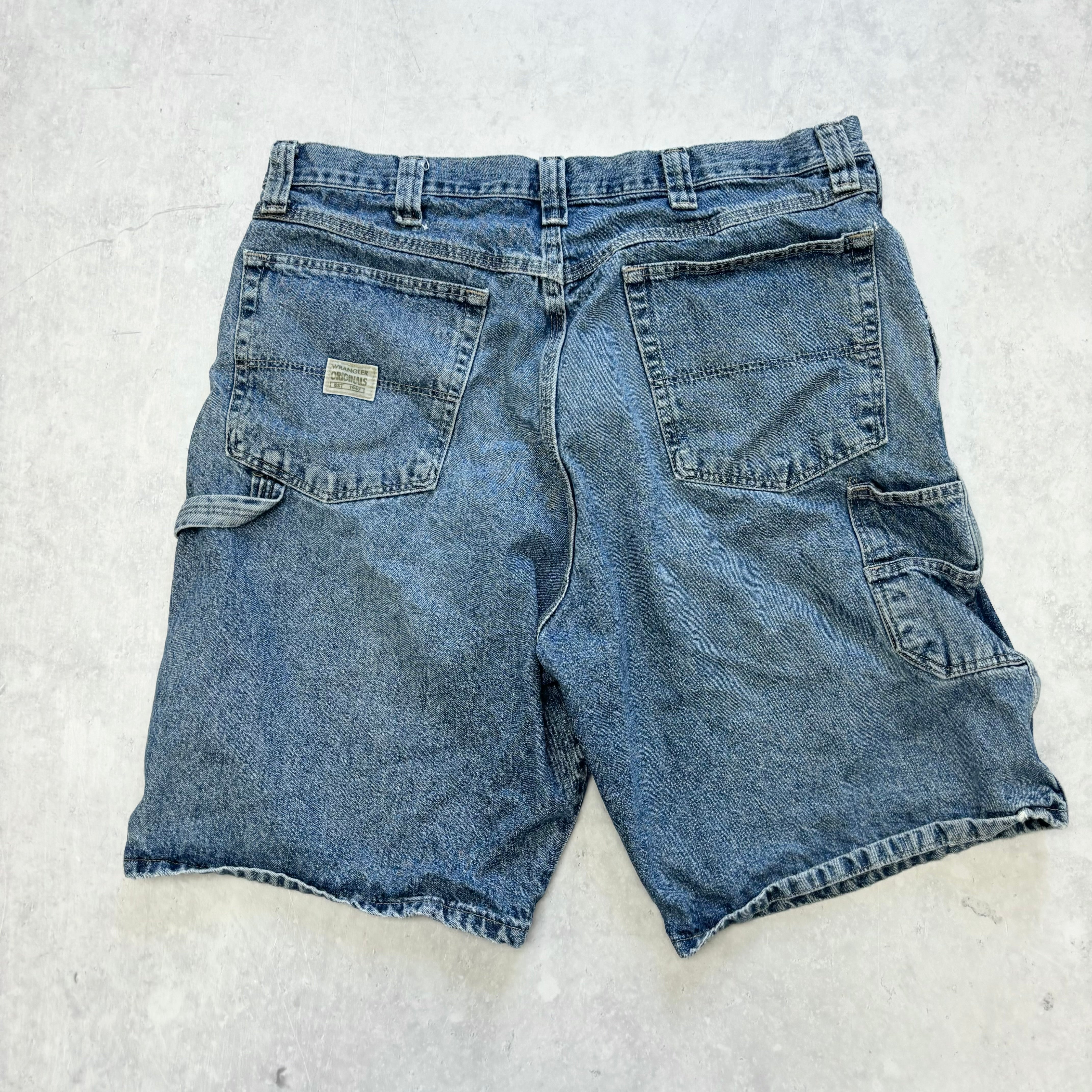 Vintage Wrangler Jorts W36 Mens Denim Shorts Mid Blue Baggy Relaxed Carpenter