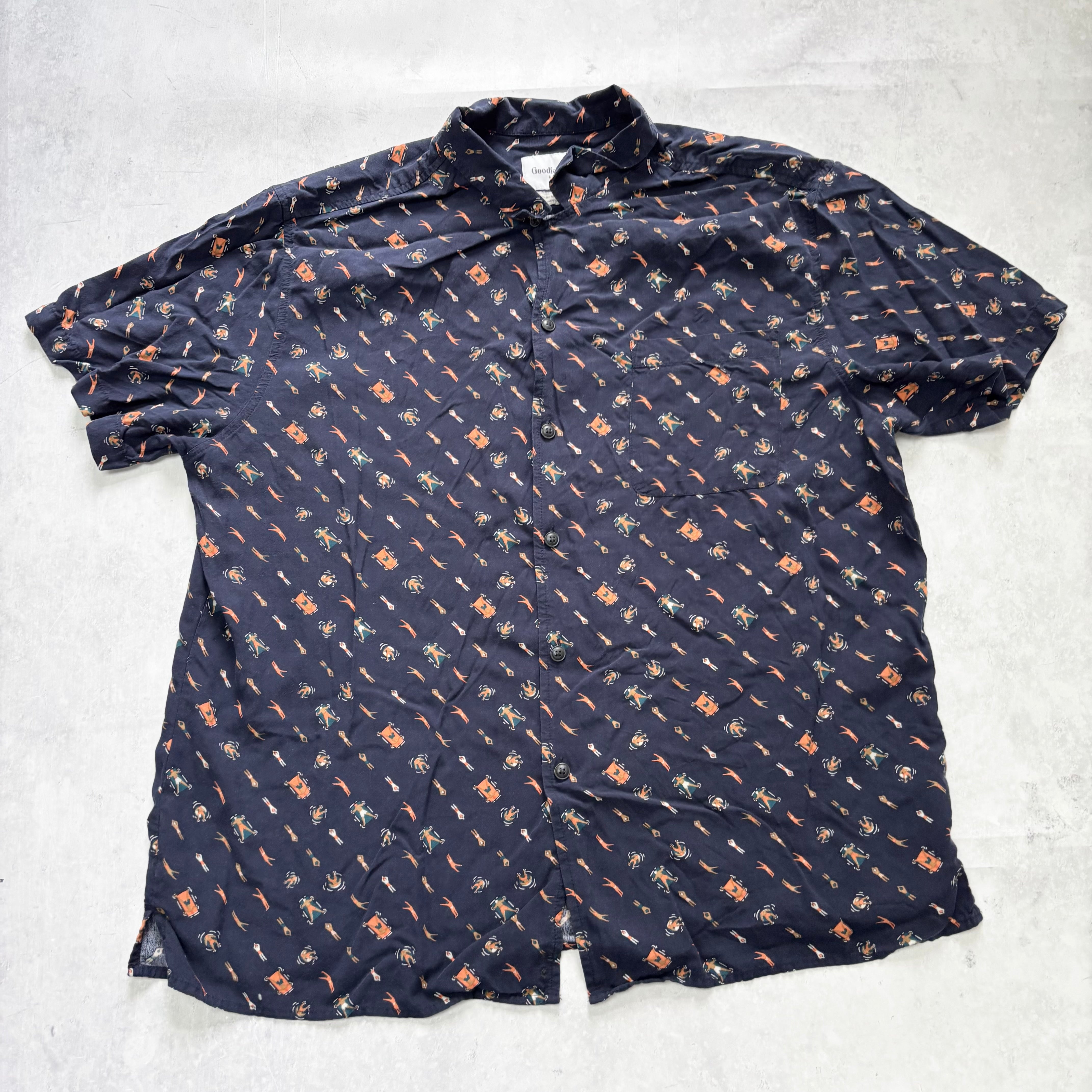 Hawaiian Shirt Mens XL Navy Floral Aloha Short Sleeve Rayon Regular Fit (E)