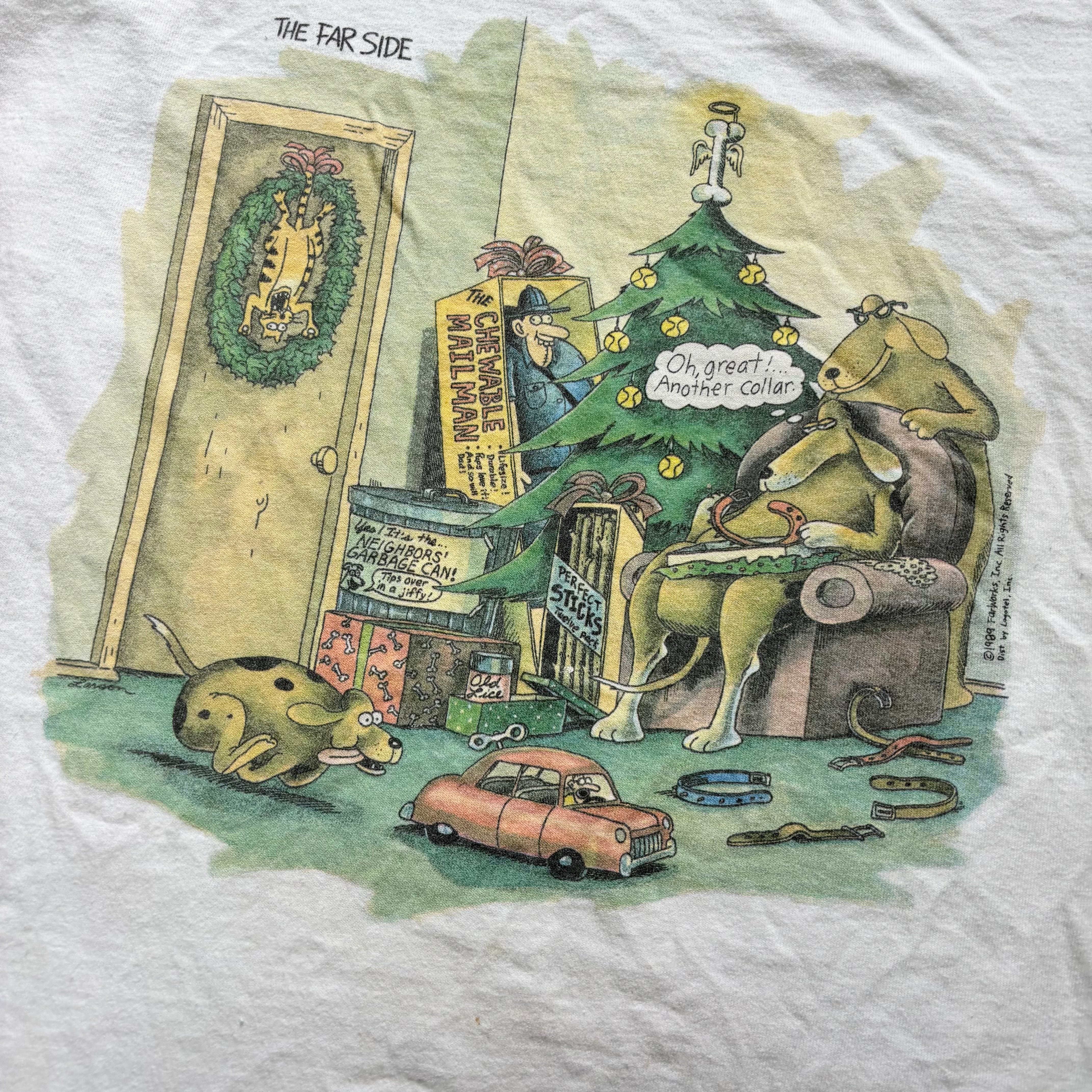 Vintage T Shirt Mens Large White Single Stitch Graphic Print 90s USA Dogs (F)