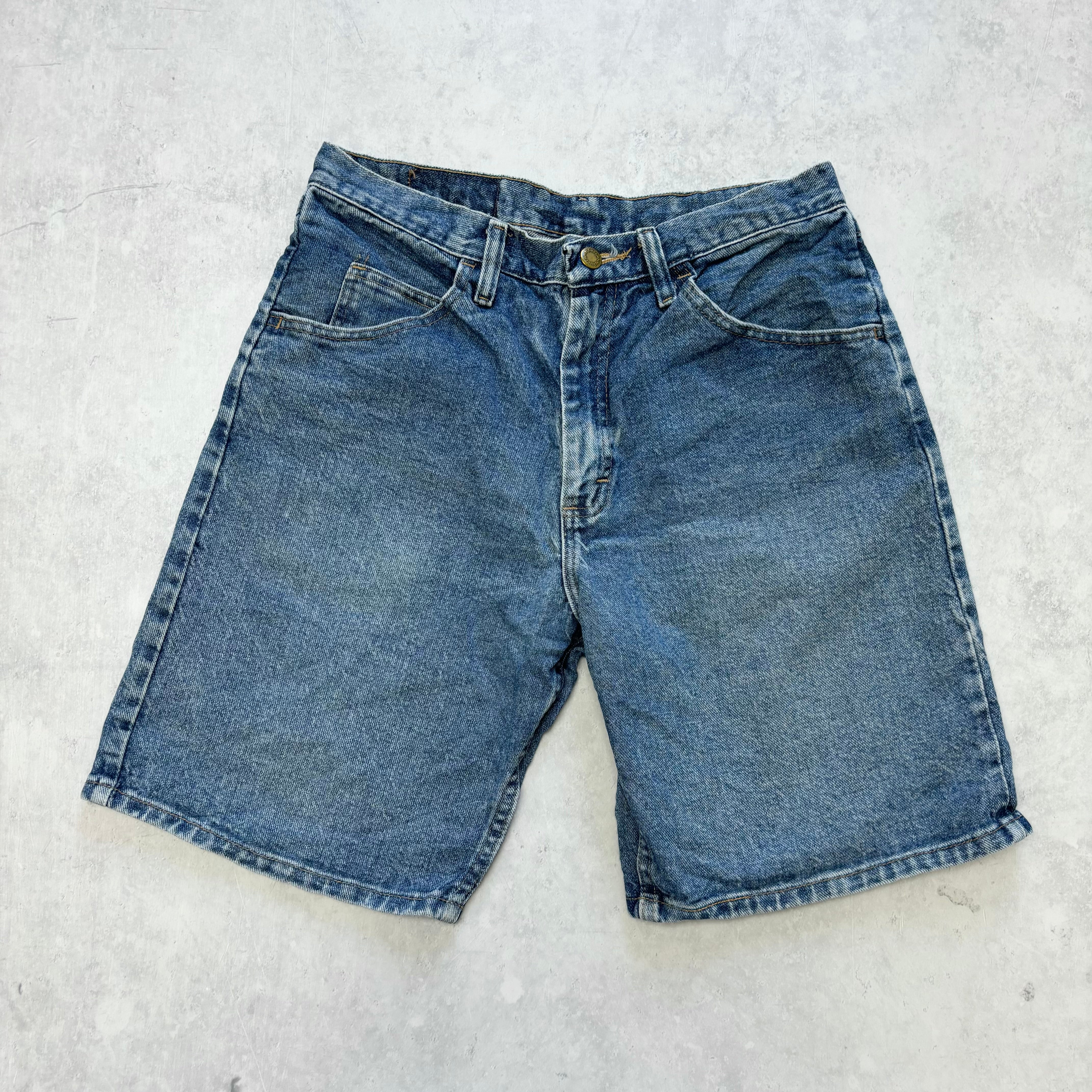 Vintage Wrangler Jorts W28 Mens Denim Shorts Mid Blue Baggy Relaxed Fit